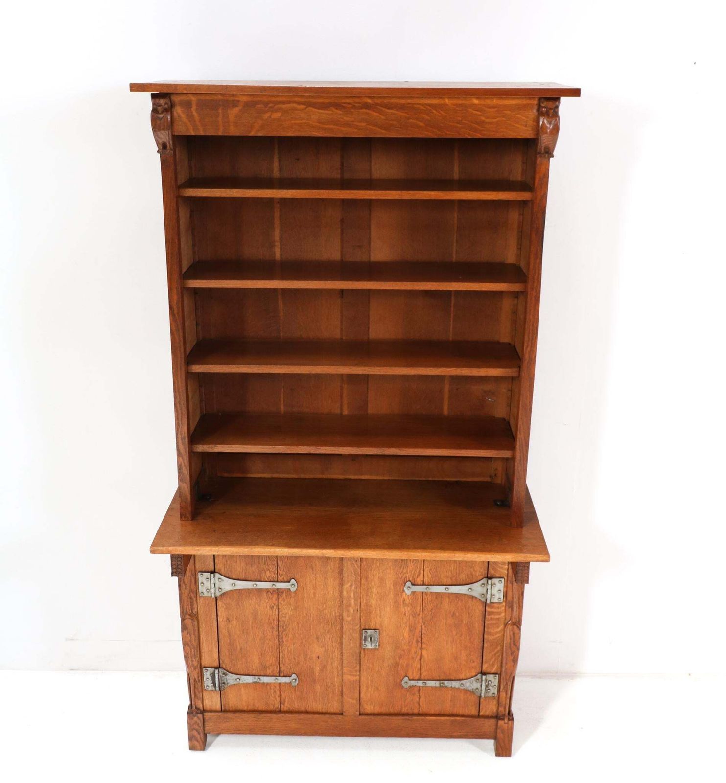 Oak Arts & Crafts Two Piece Bookcase By Alexander J. Kropholler, 1890s photo 9905.0