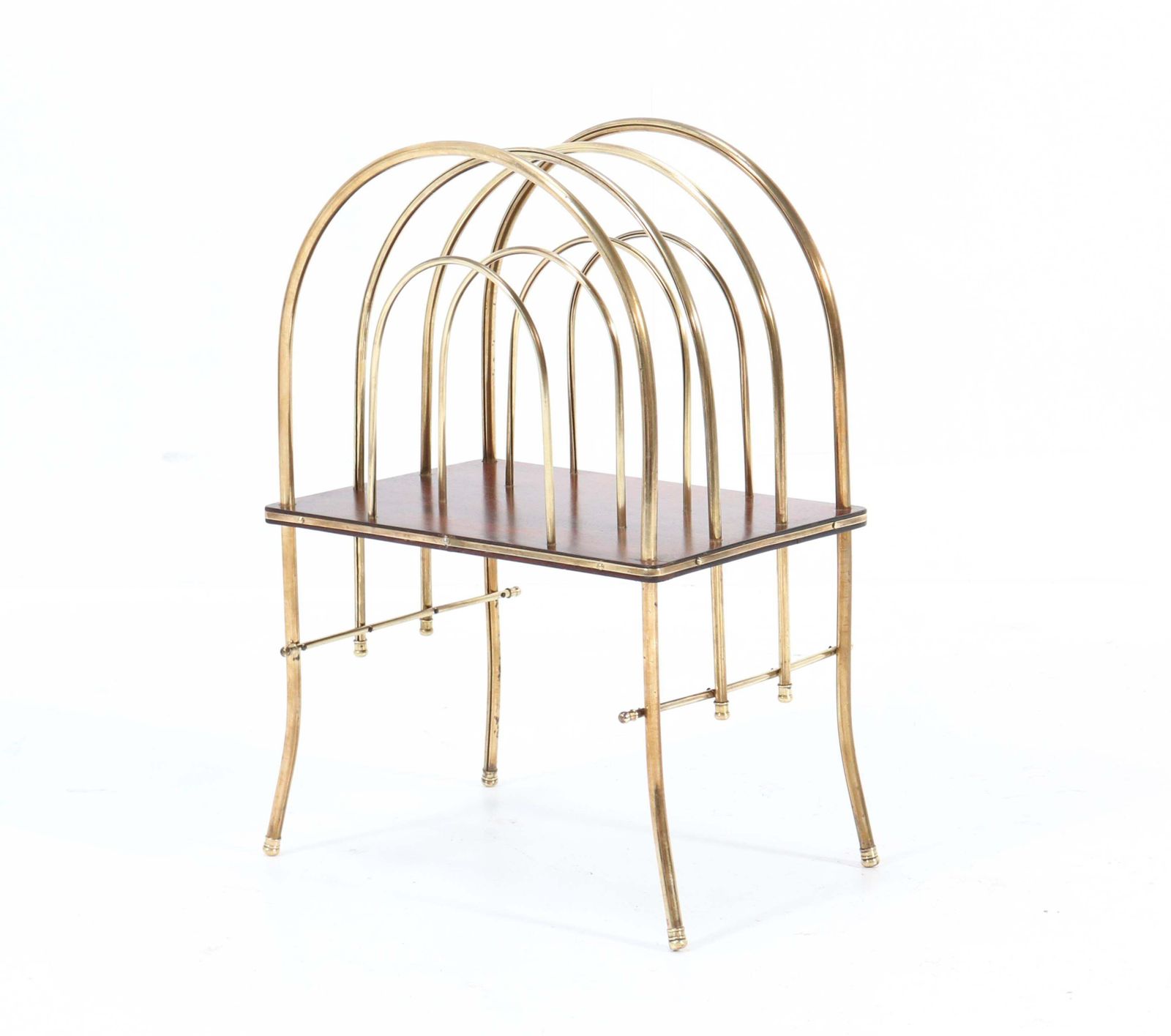 French Brass And Mahogany Art Nouveau Magazine Rack, 1900s photo 594.0