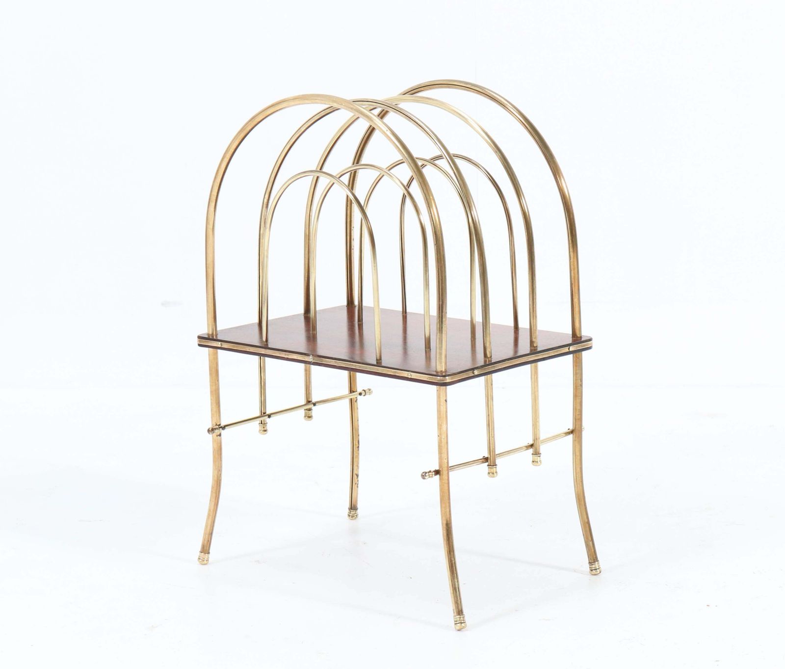 French Brass And Mahogany Art Nouveau Magazine Rack, 1900s photo buy