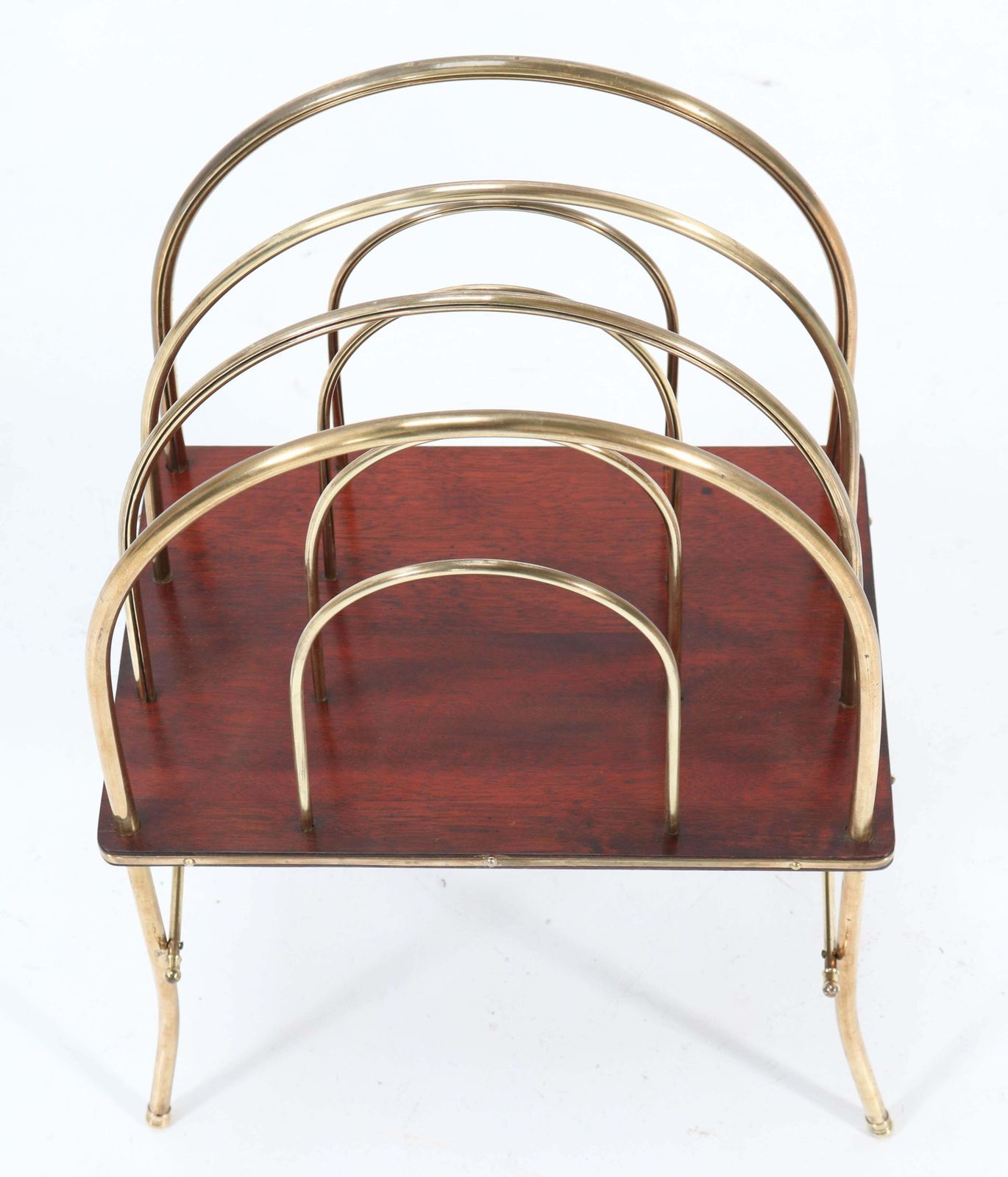 photo for sale French Brass And Mahogany Art Nouveau Magazine Rack, 1900s