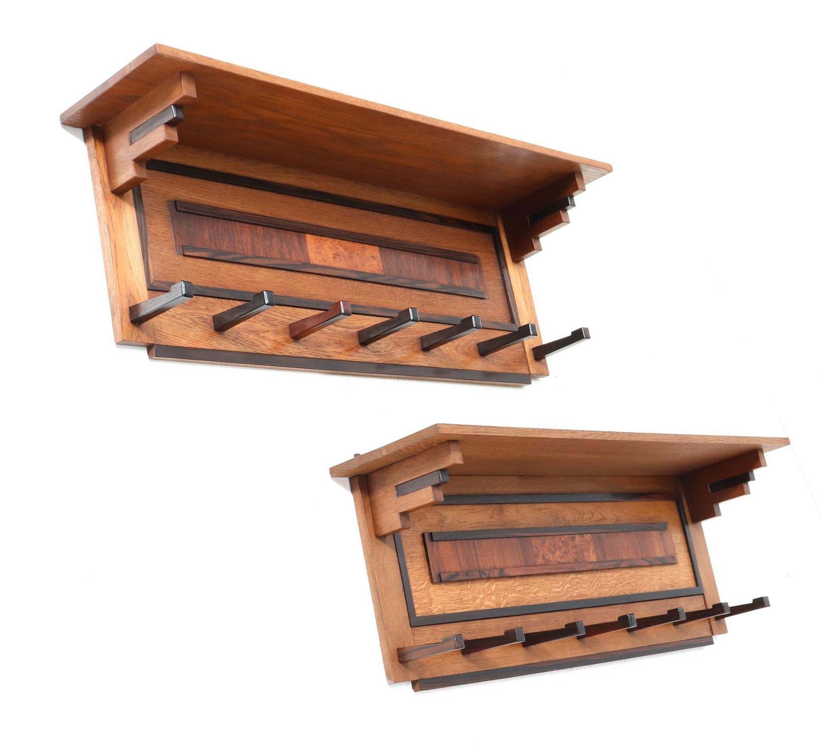 Two Oak Art Deco Modernist Coat Racks By P.E.L. Izeren For De Genneper Molen photo for sale