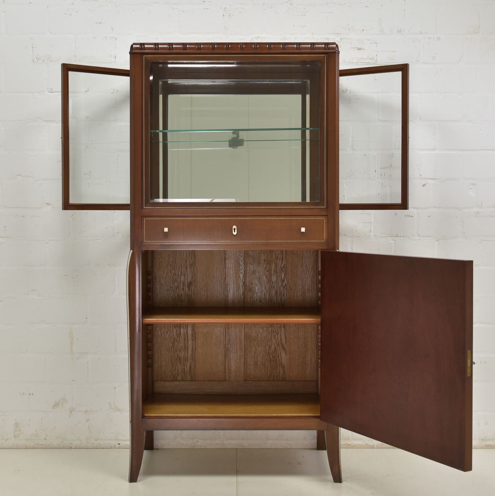 Antique! Narrow Display Cabinet Restored Art Deco Mahogany Display Cabinet Dining Room photo for sale