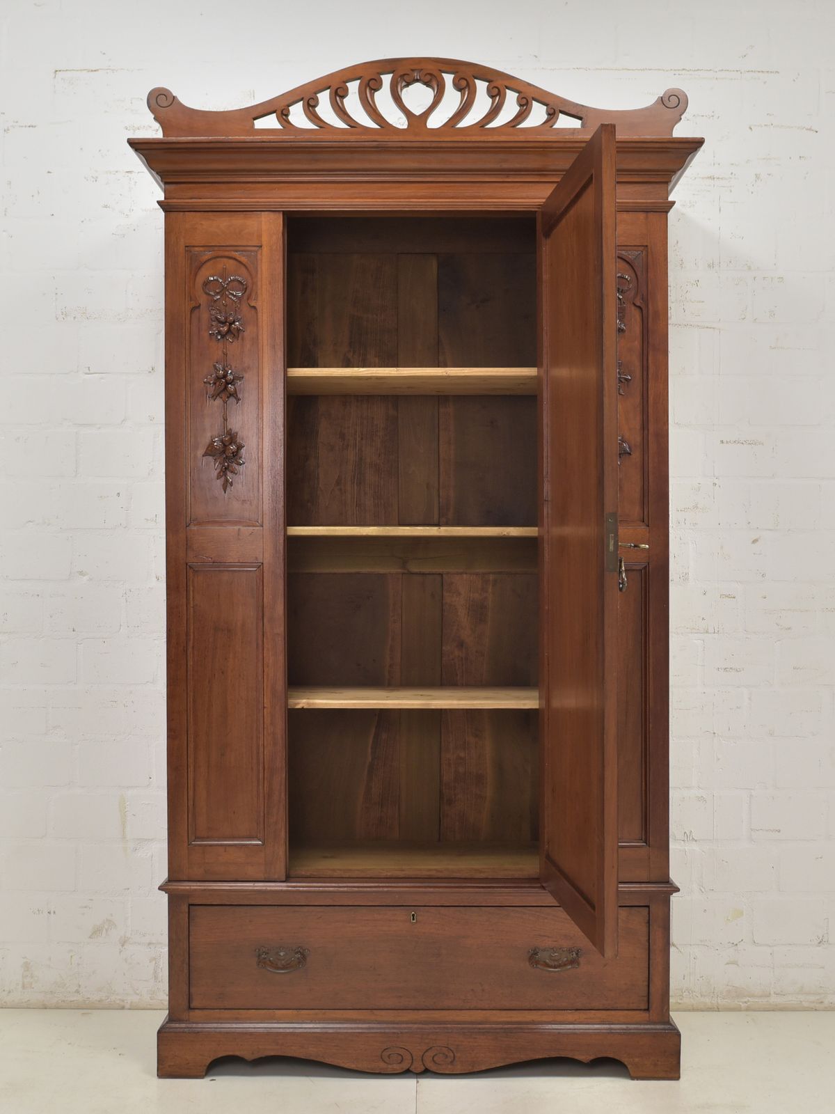 Antique! Single Door Wardrobe Restored Art Nouveau Walnut Hall Cupboard photo for sale