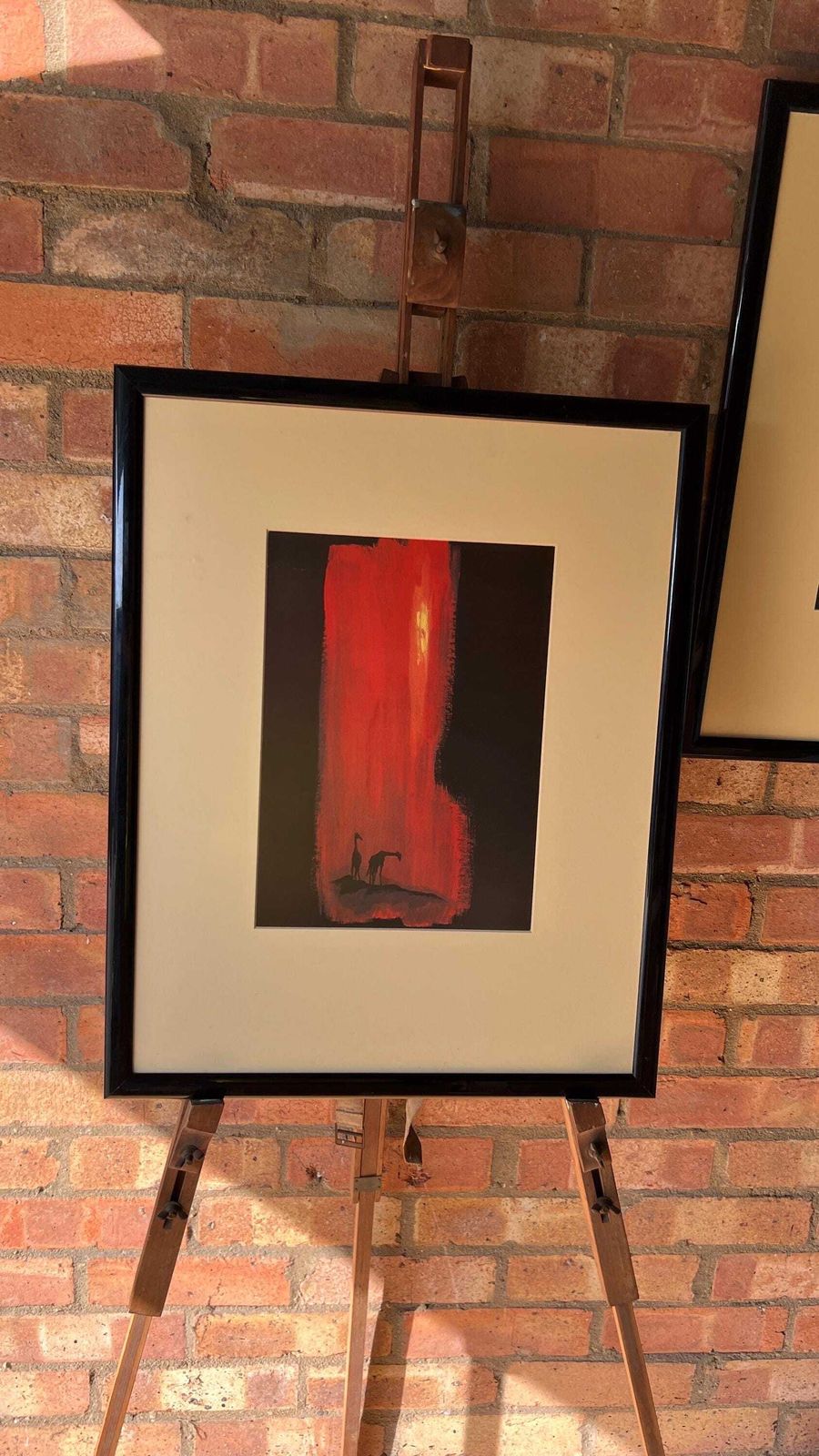 Set Of Two Contemporary Fine Art Prints – Red And Black Elephant & Giraffe Scenes photo for sale