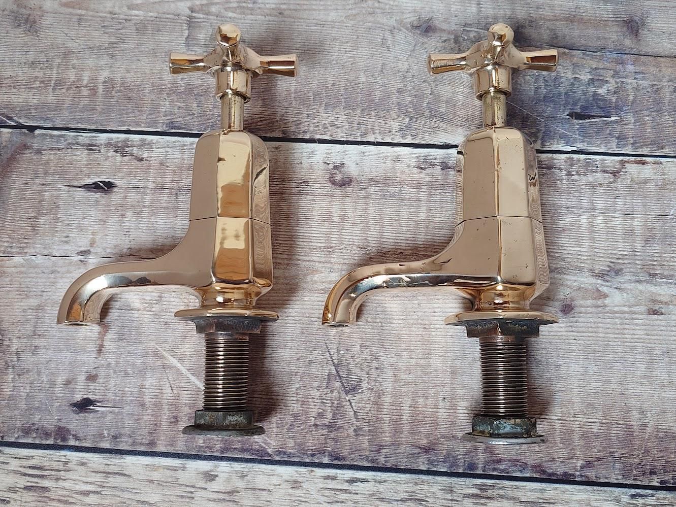 Original Art Deco Basin Taps, Polished Brass Taps, Antique Sink Faucets, Antique Bathroom Sink Taps, Overhauled And Ready To Fit photo buy