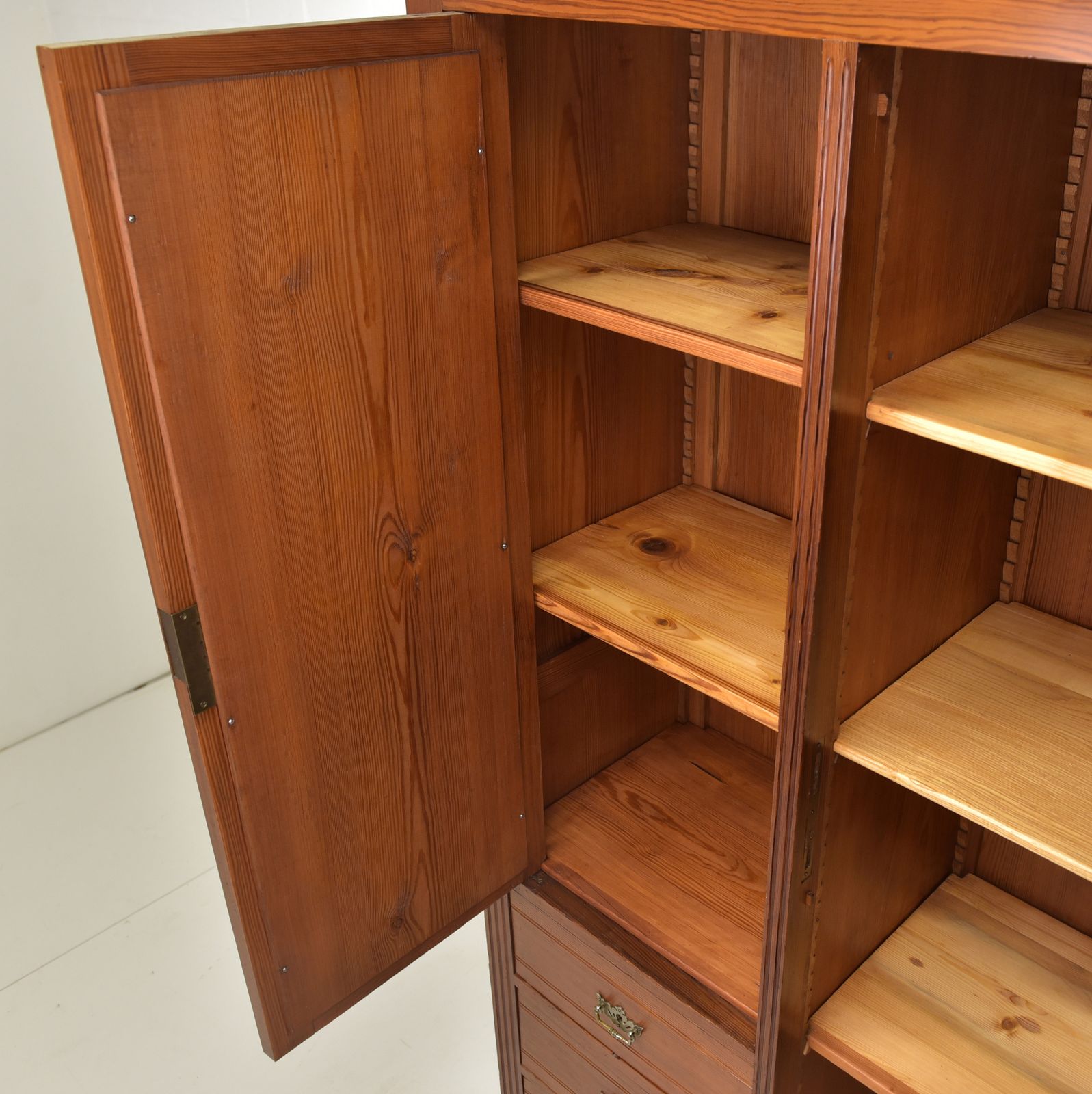 Antique! Narrow Hall Cupboard Restored Art Nouveau Pitch Pine Wardrobe photo Furniture