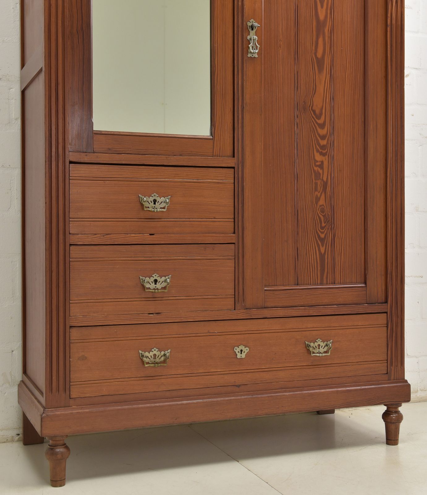 photo for sale Antique! Narrow Hall Cupboard Restored Art Nouveau Pitch Pine Wardrobe