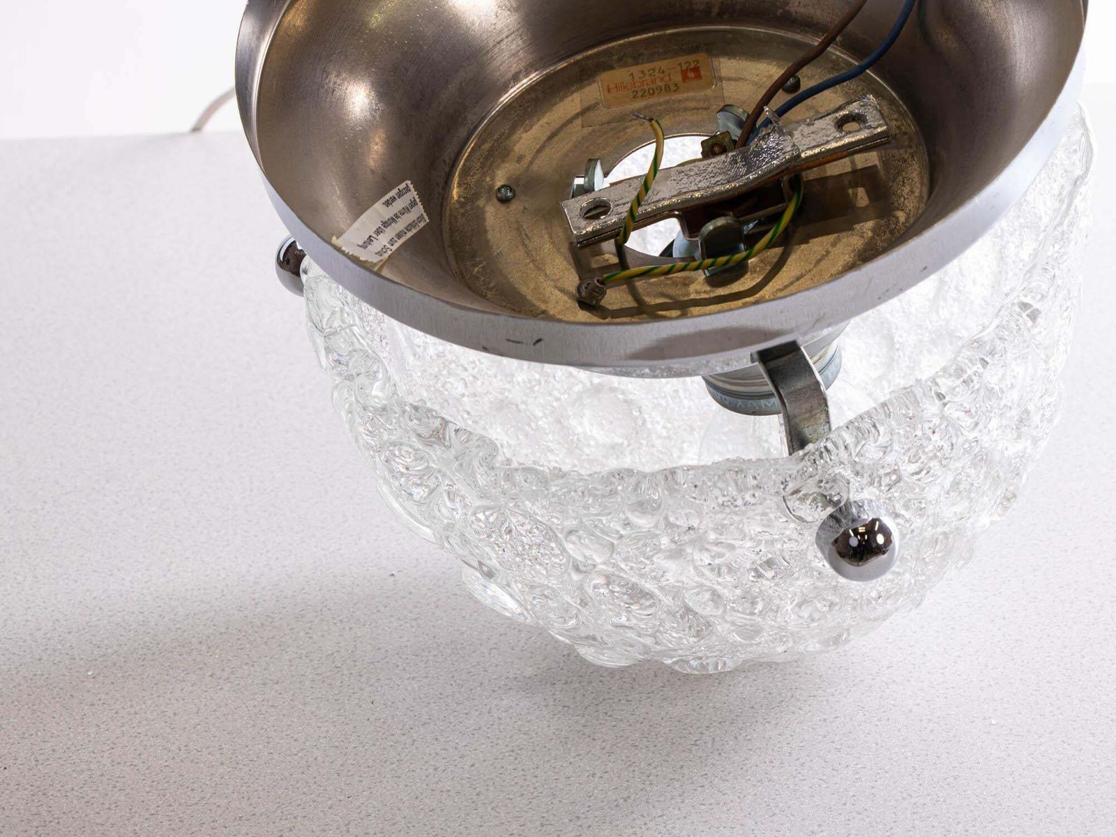 1 (Of 2) Murano Mushroom Flush Mount Iced Glass & Chrome Hillebrand Germany 1960 photo Lighting