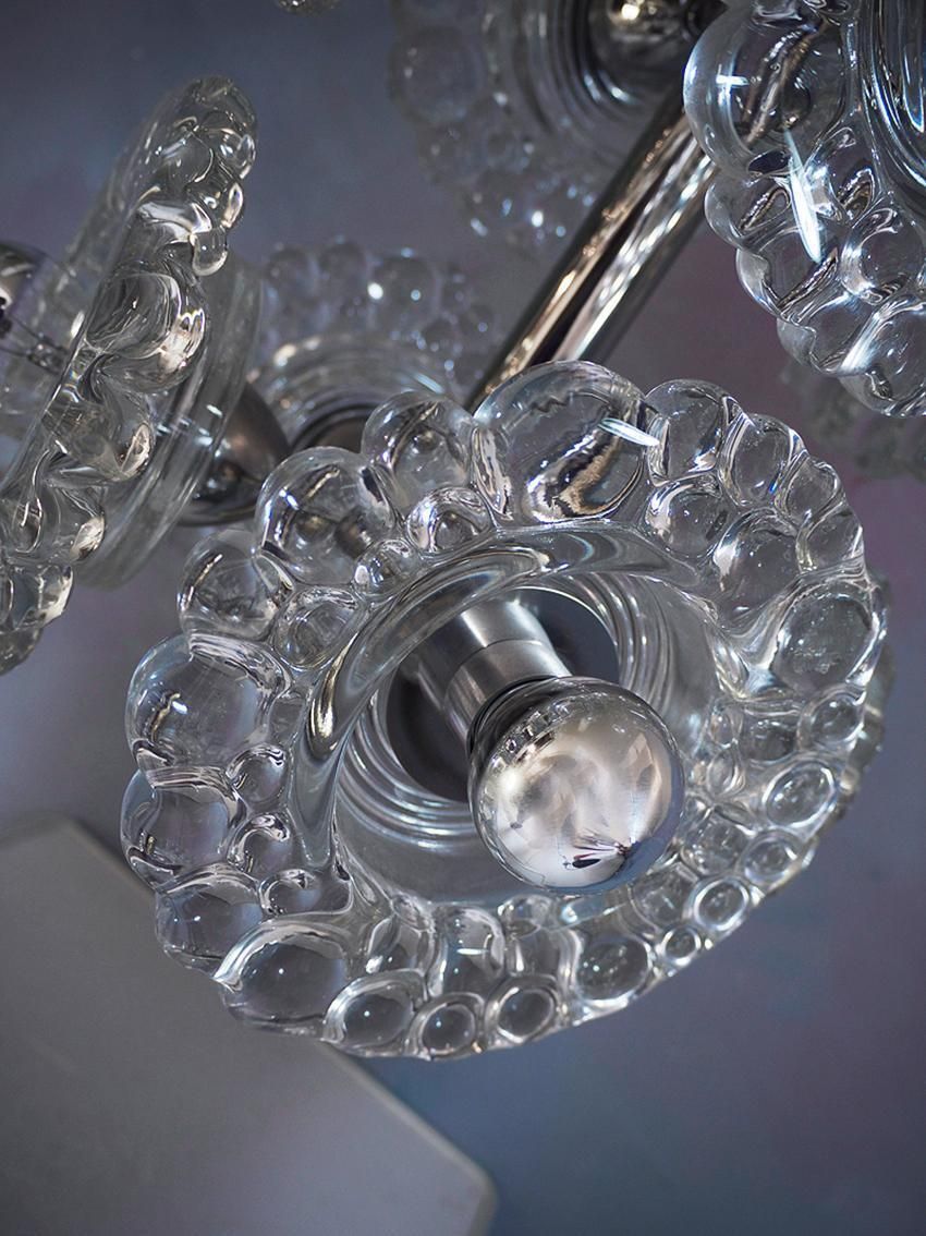 photo furniture 1960 Germany Peill & Putzler Sputnik Water Drop Chandelier Murano Glass & Chrome