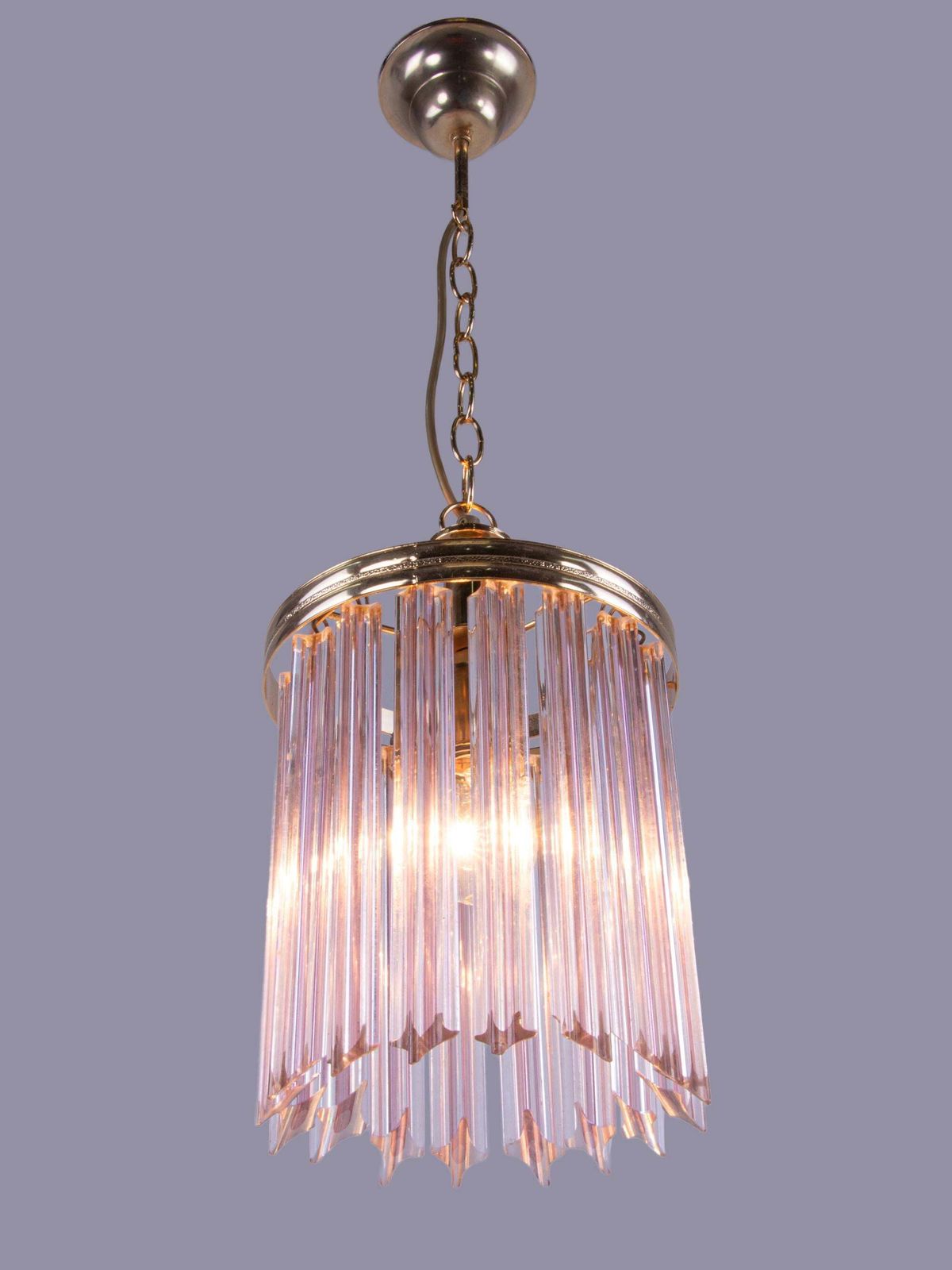Quadriedri Pink Murano Glass Prism & Brass Pendant Chandelier, Venini Italy 1970 photo 1307.0