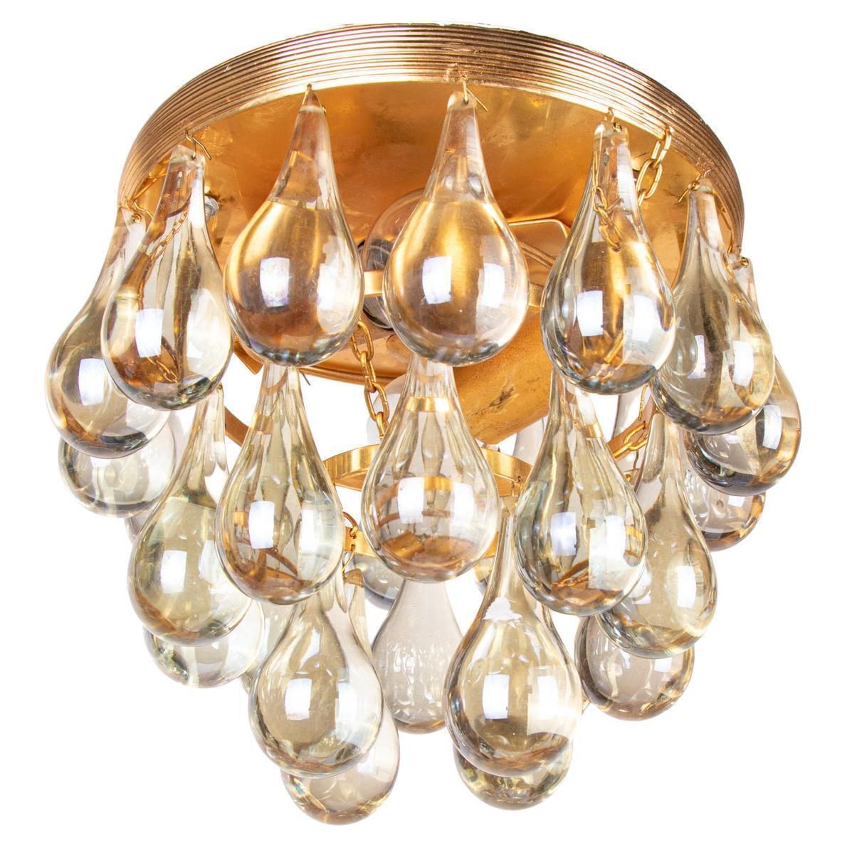 1 'Of 3' Small 1960 Germany Palwa Flush Mount Chandelier Murano Glass Tear Drop photo buy