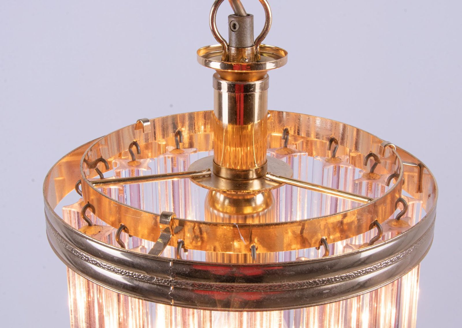 Quadriedri Pink Murano Glass Prism & Brass Pendant Chandelier, Venini Italy 1970 photo buy