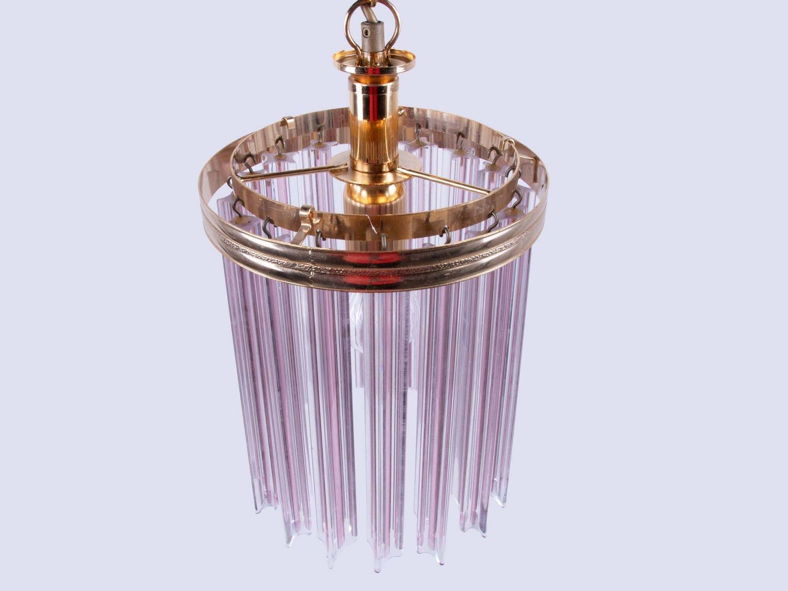 Quadriedri Pink Murano Glass Prism & Brass Pendant Chandelier, Venini Italy 1970 photo vintage