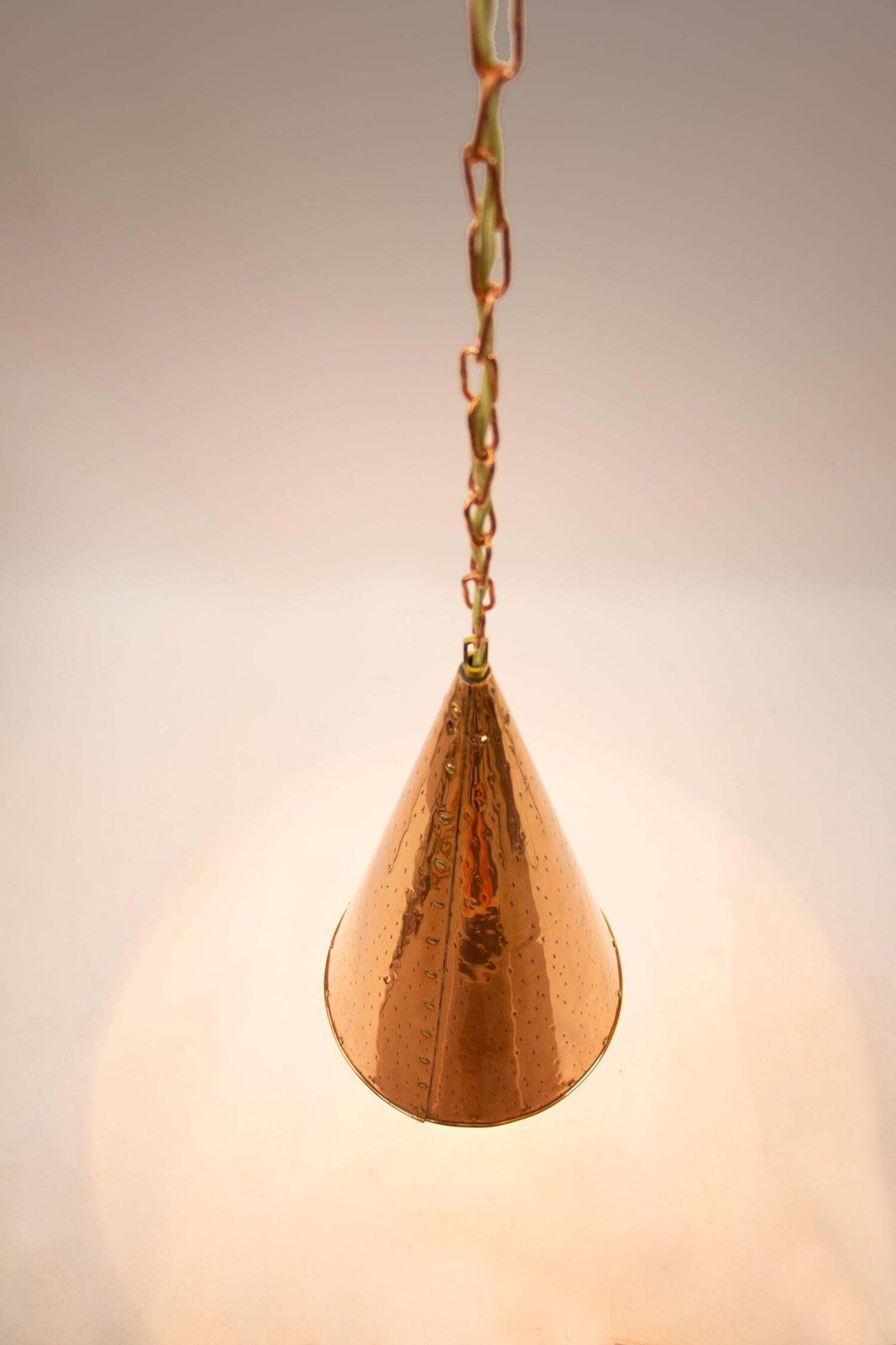 Pair Of Danish Hammered Copper Cone Pendant Lamps By E.S Horn Aalestrup, 1950s photo vintage