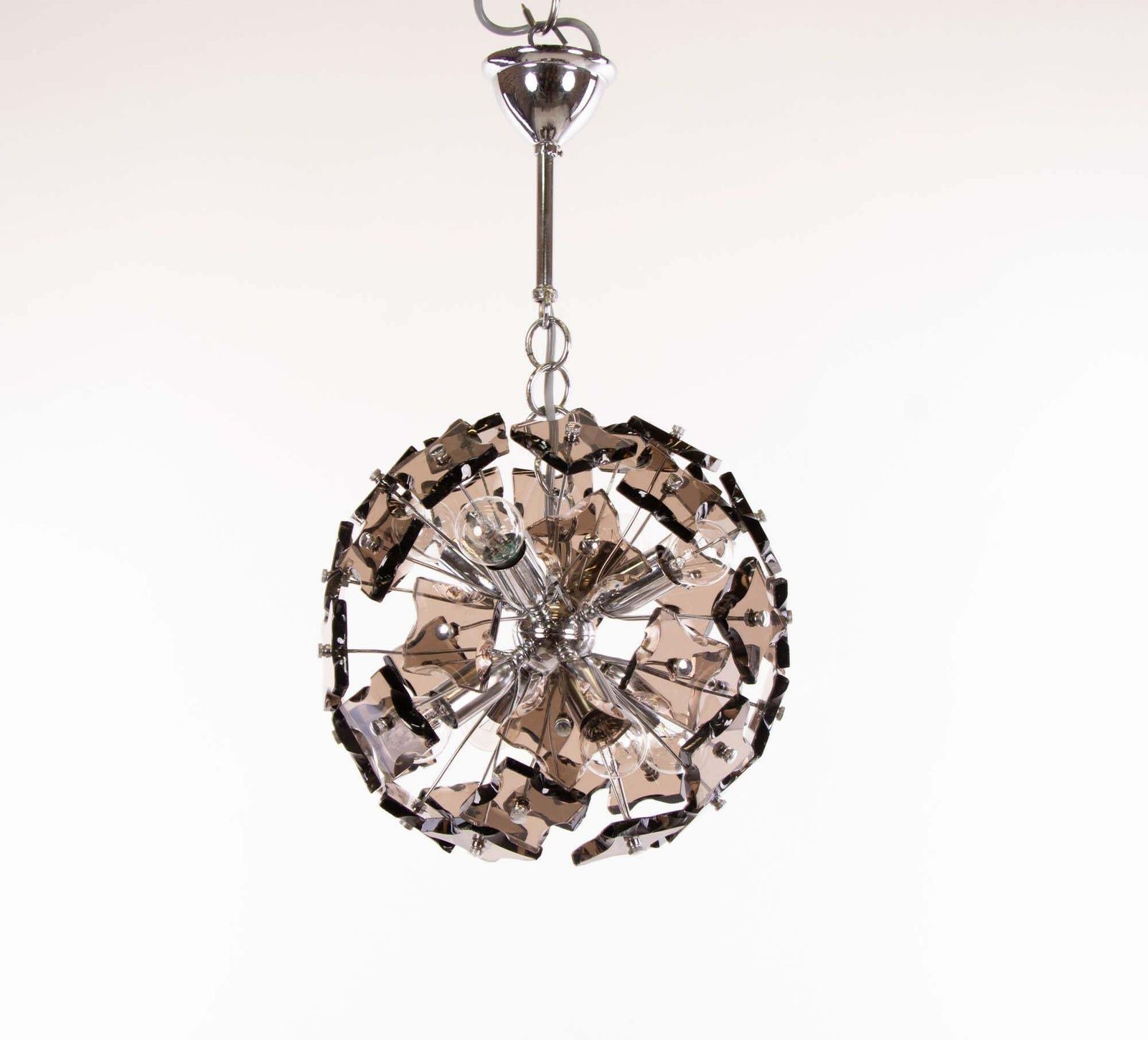 1 (Of 2) 1960 Italy Fontana Arte Sputnik Chandelier Smoked Murano Glass & Chrome photo vintage