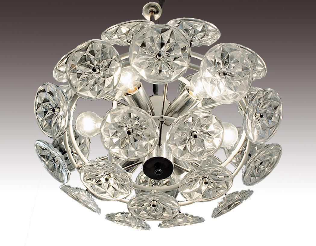 Orbit Sputnik Chandelier Glass & Chrome By Veb Lighting Hellerau, Germany 1960s photo furniture