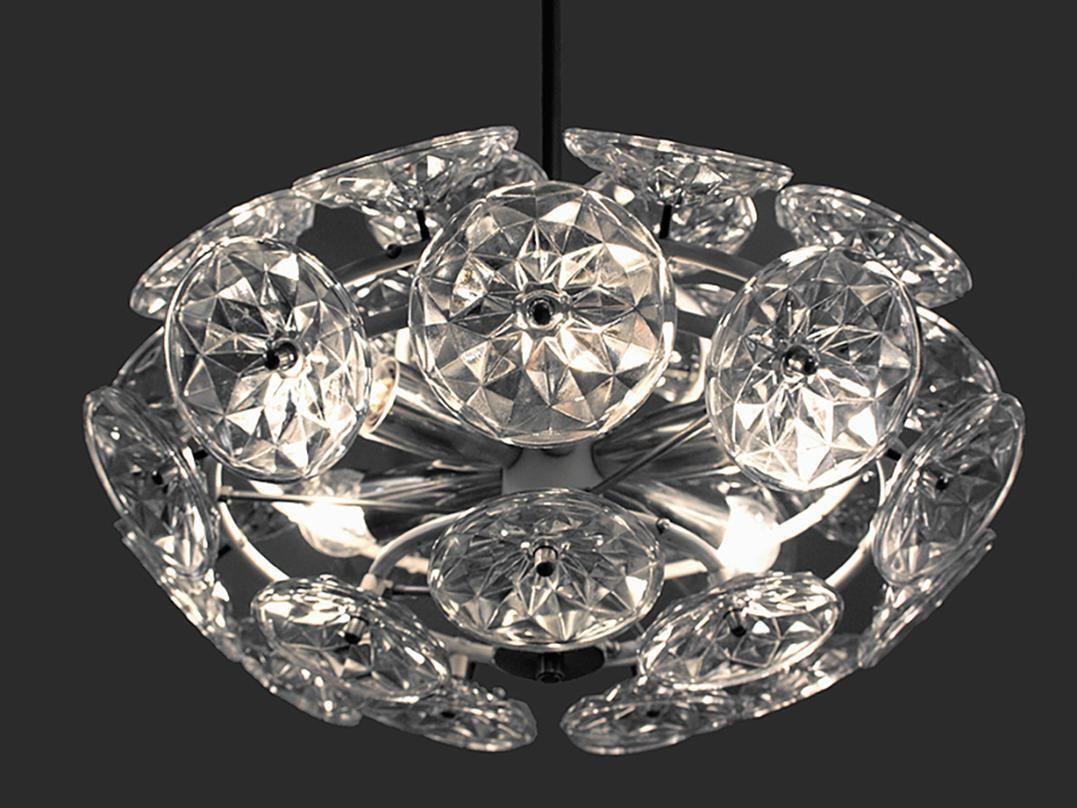 Orbit Sputnik Chandelier Glass & Chrome By Veb Lighting Hellerau, Germany 1960s photo 1384.0