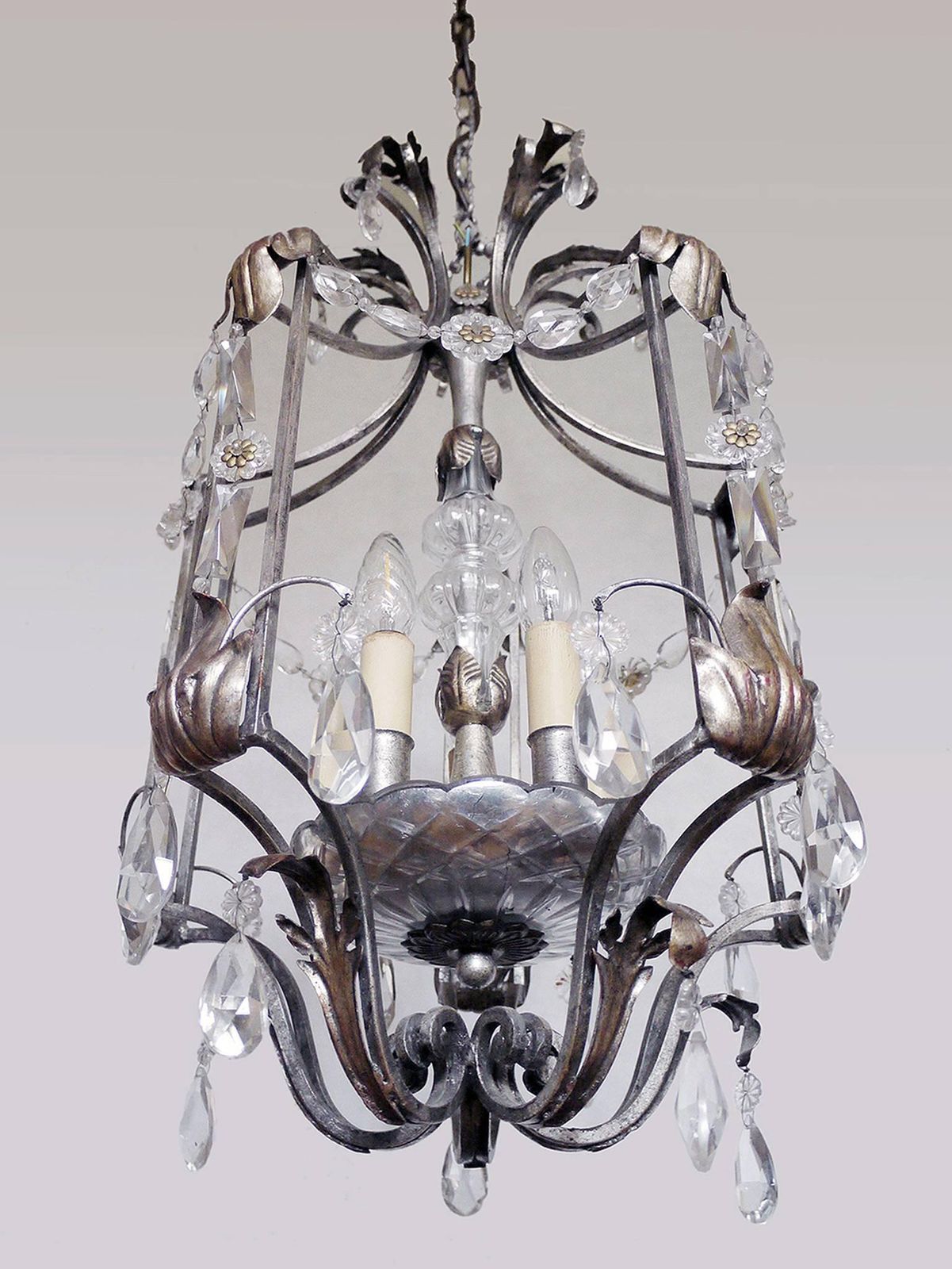 Florentine Chandelier Crystal And Wrought Iron Lantern By Bf Art, Italy photo for sale