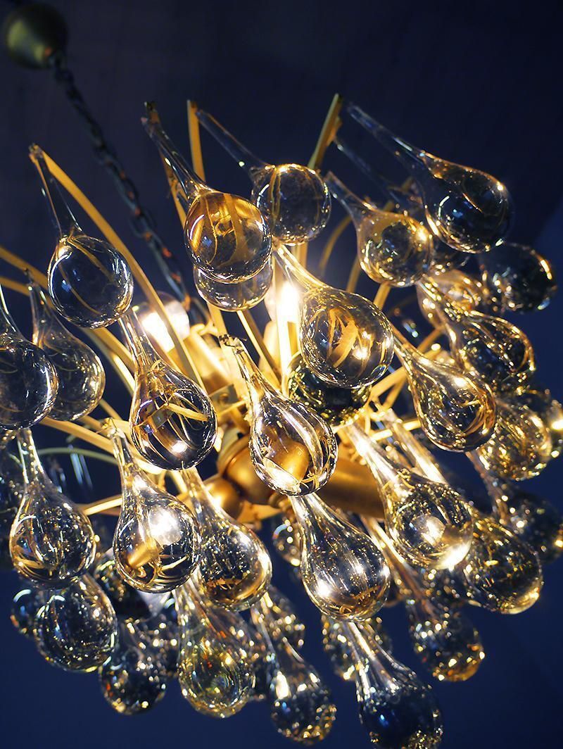 1 'Of 2' 1970 Germany Palwa Tear Drop Chandelier Murano Glass And Brass photo Lighting