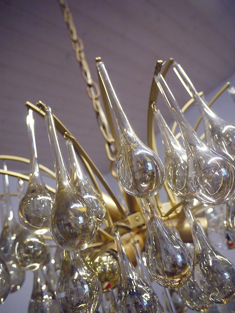 1 'Of 2' 1970 Germany Palwa Tear Drop Chandelier Murano Glass And Brass photo buy