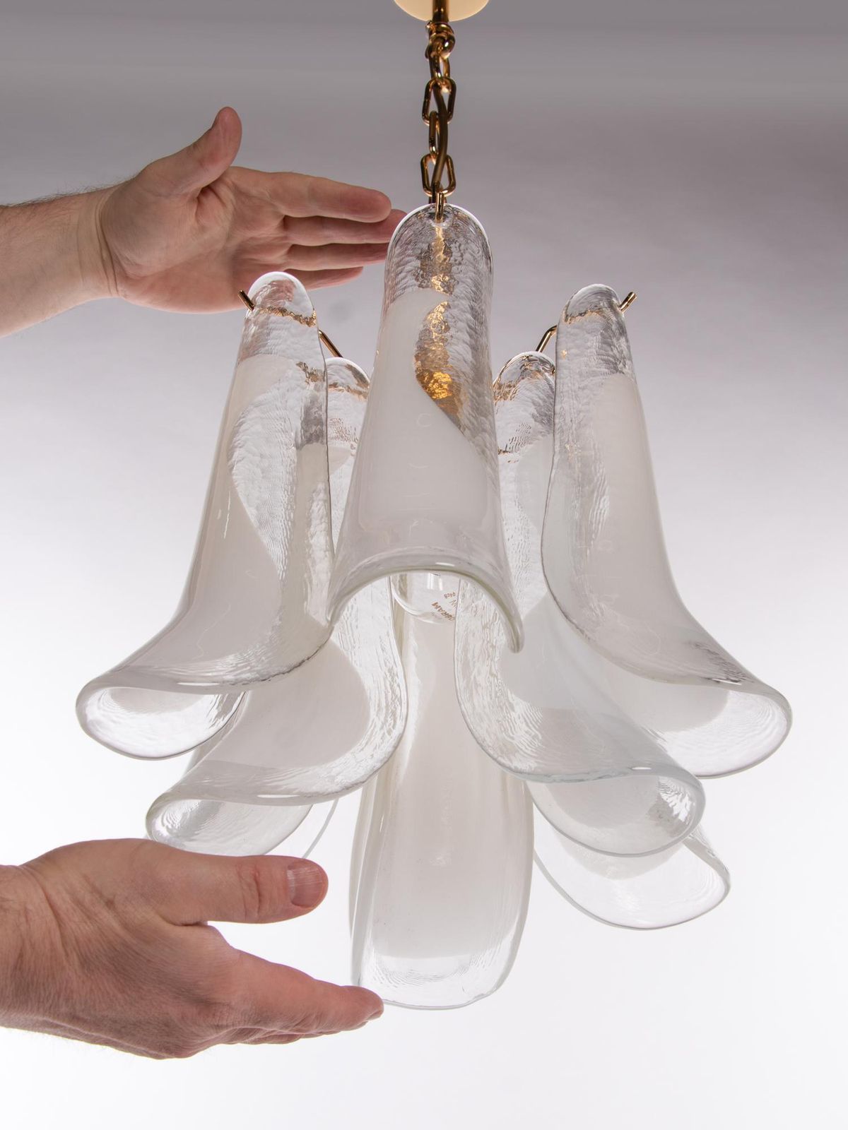Lighting Vintage Novaresi Murano Glass Petals Gold Plated Chandelier photo
