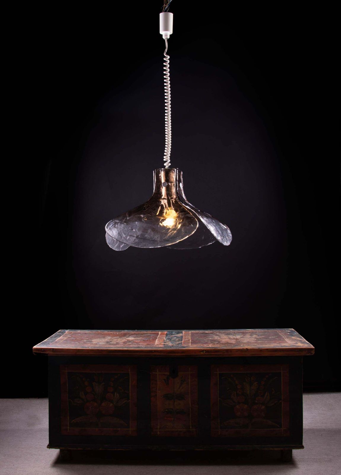 1960 Italy Mazzega Tulip Pendant Lamp Smoked Murano Glass By Carlo Nason photo vinterior