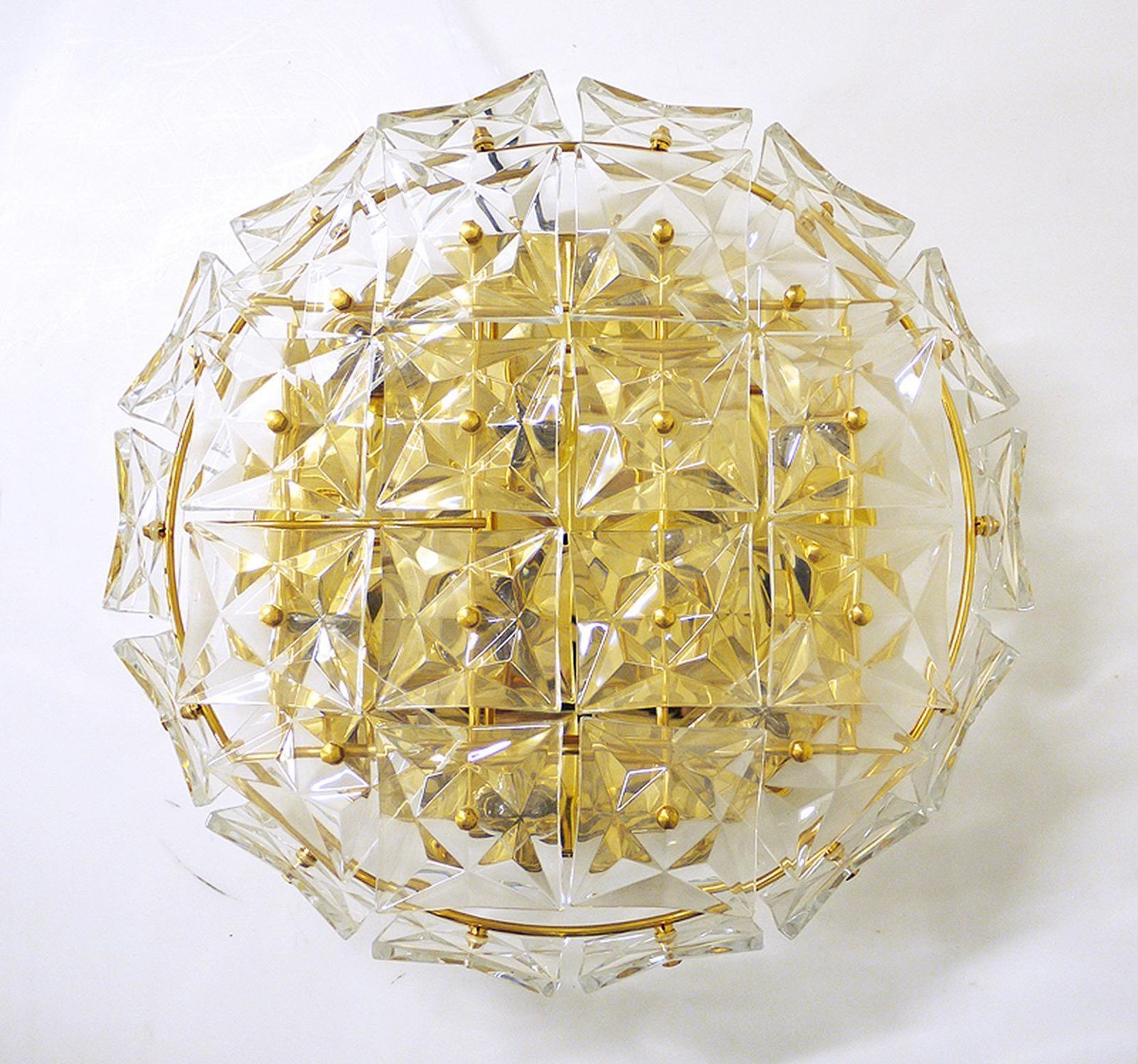 1960 Germany Kinkeldey Large Flush Mount Chandelier Gold Plated Brass & Crystal photo furniture