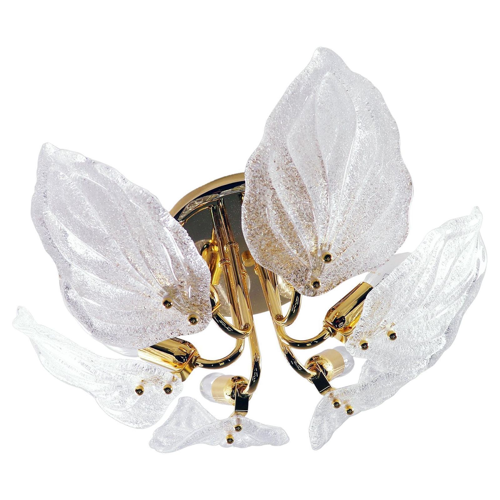 1 'Of 2' Leaf Flush Mount Chandelier Murano Glass & Brass By Novaresi Italy 1970