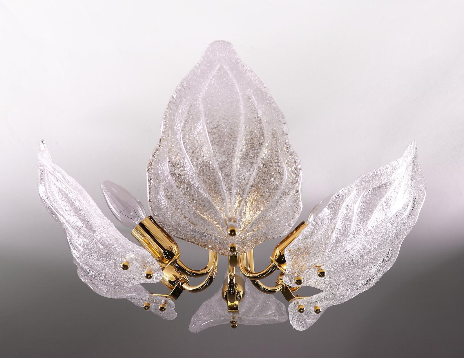 1 'Of 2' Leaf Flush Mount Chandelier Murano Glass & Brass By Novaresi Italy 1970 photo buy