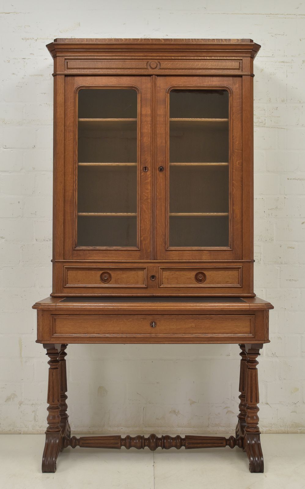 Antique! Secretary With Display Cabinet, Restored Oak Desk, Bookcase photo furniture