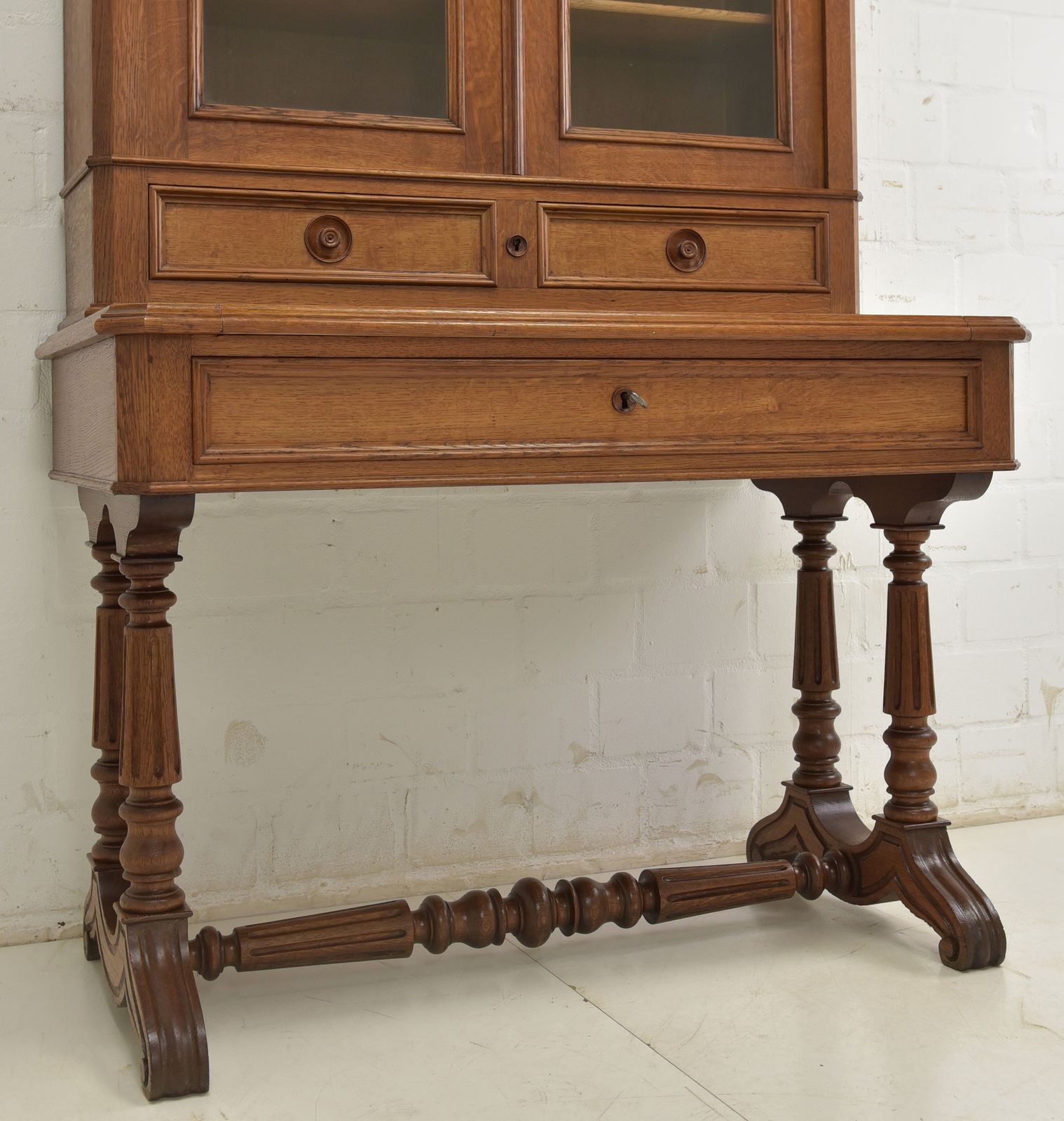 photo for sale Antique! Secretary With Display Cabinet, Restored Oak Desk, Bookcase
