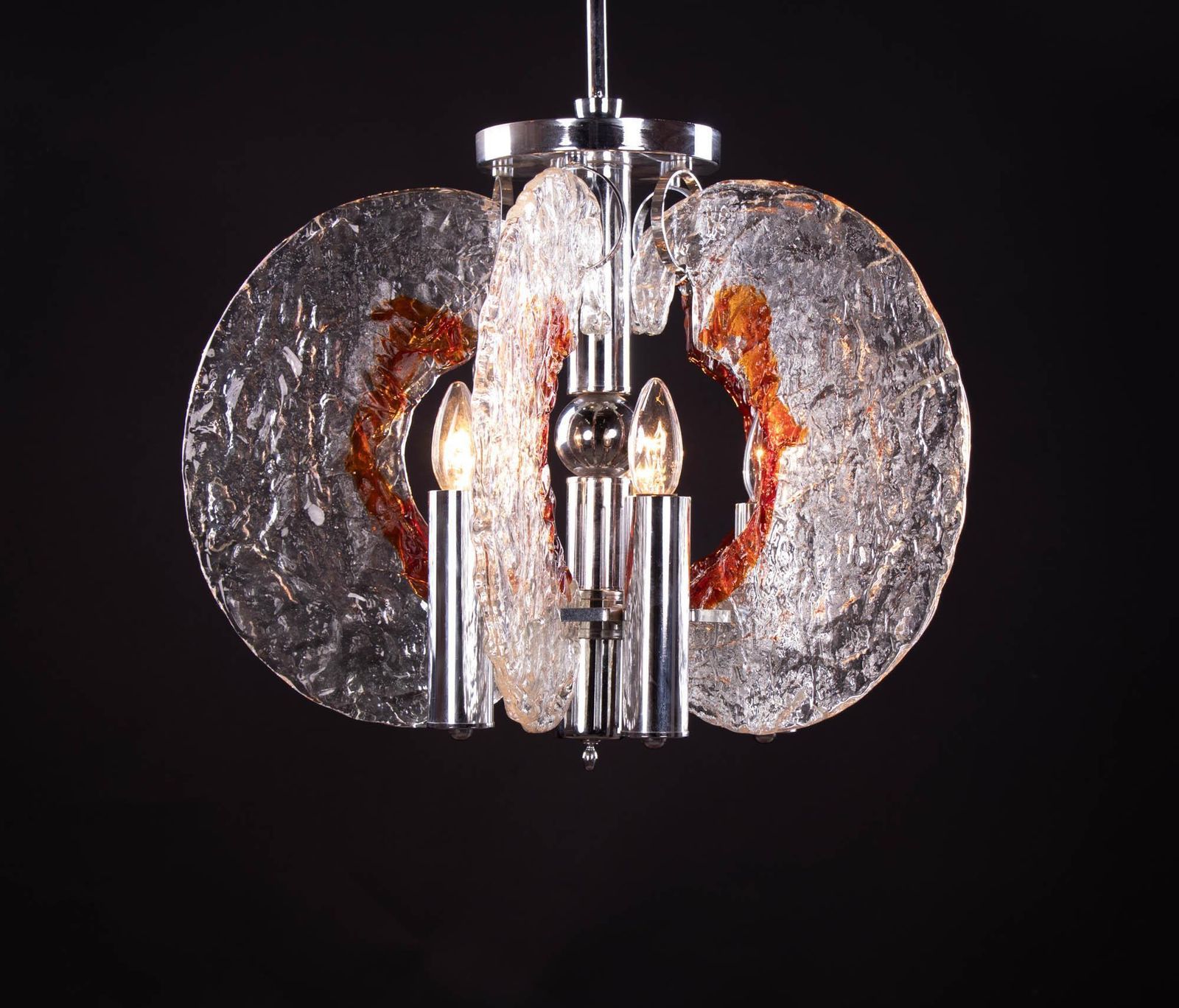 1960 Italy Mazzega Pendant Lamp Murano Glass & Chrome By Carlo Nason photo Lighting
