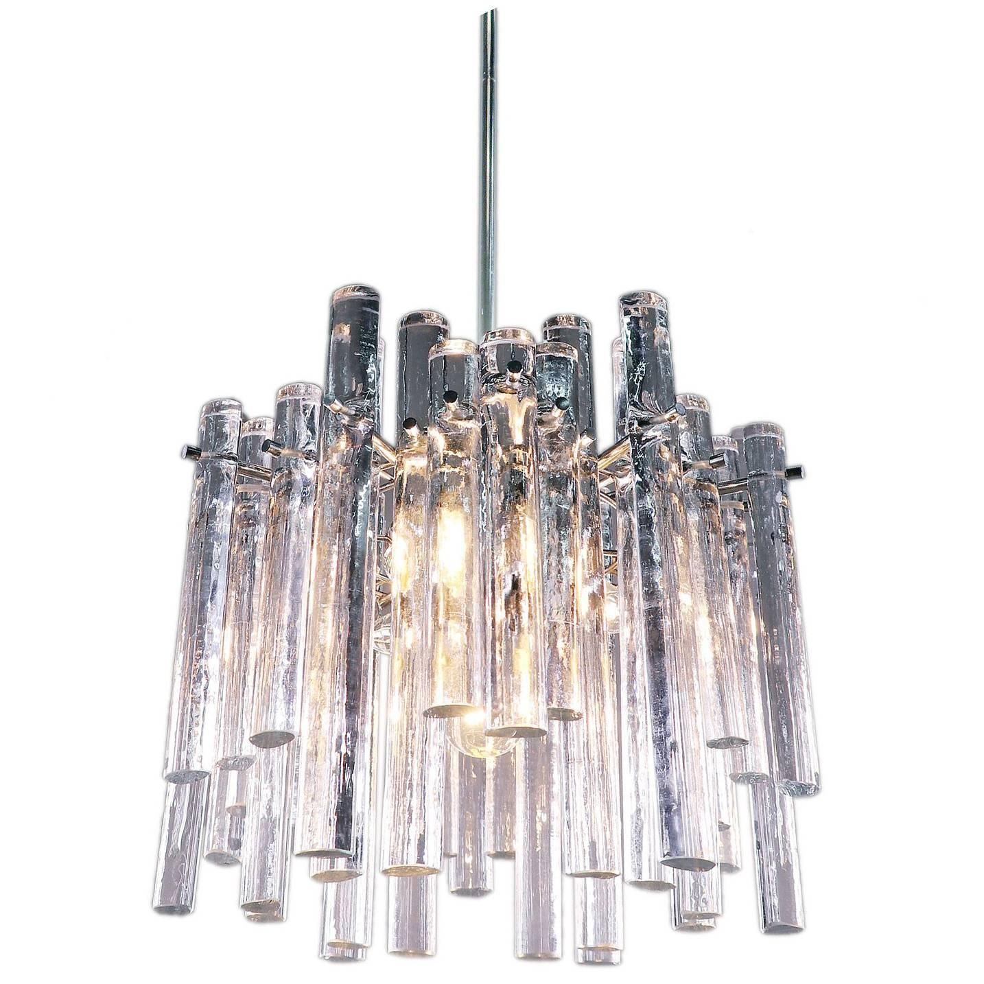1960 Germany Kinkeldey Iced Sticks Chandelier Crystal Rod & Chrome photo furniture