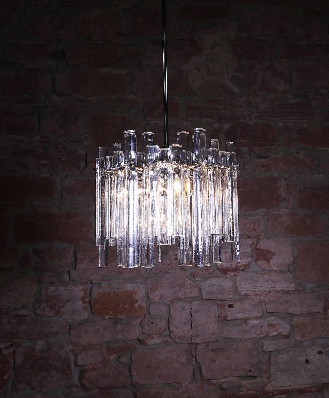 1960 Germany Kinkeldey Iced Sticks Chandelier Crystal Rod & Chrome photo vinterior