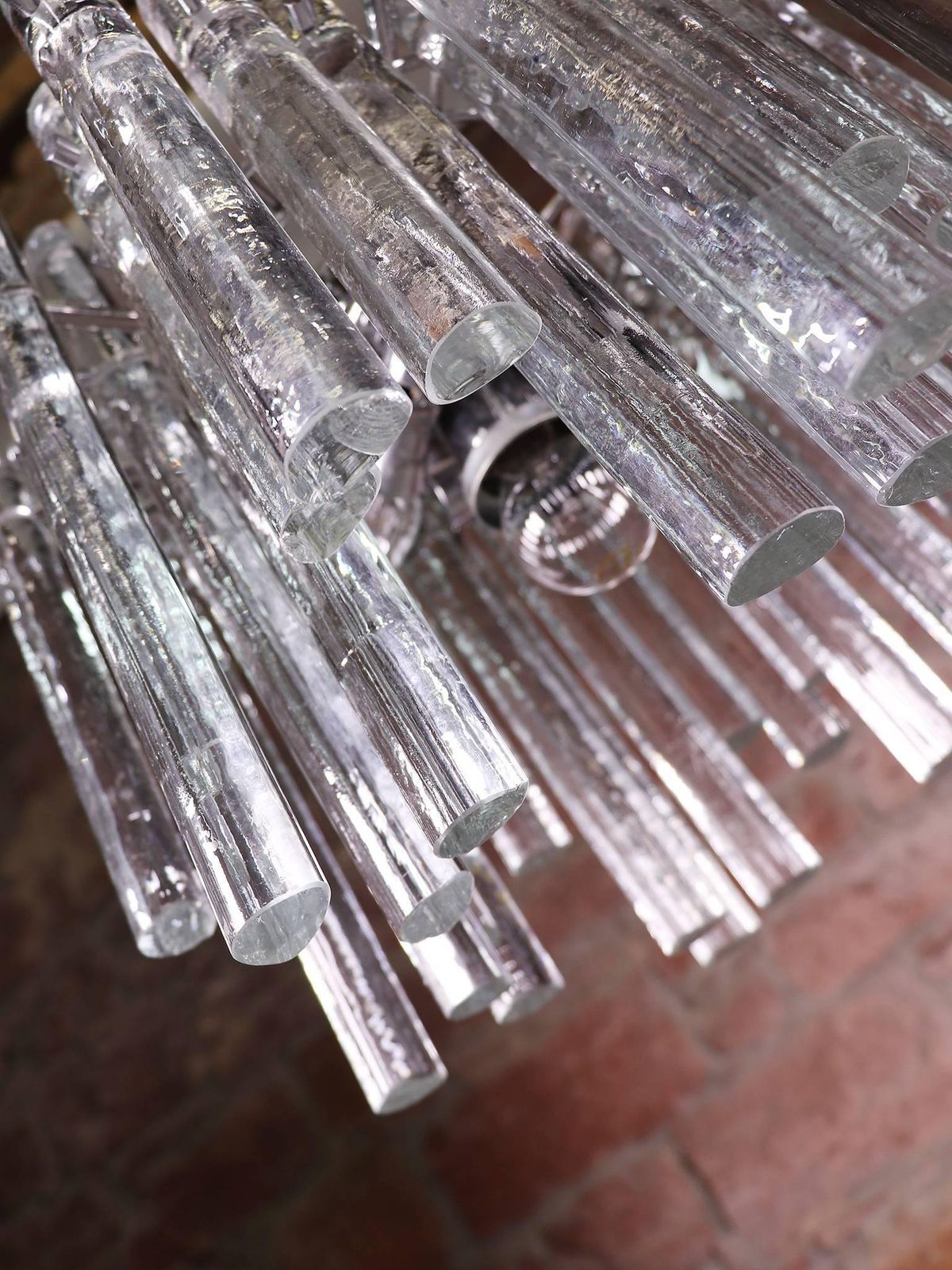 1960 Germany Kinkeldey Iced Sticks Chandelier Crystal Rod & Chrome photo vintage