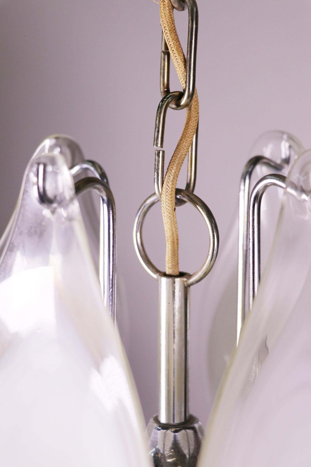 1960 Italy Vistosi Pendant Lamp Murano Glass Petals & Chrome By Gino Vistosi photo Lighting