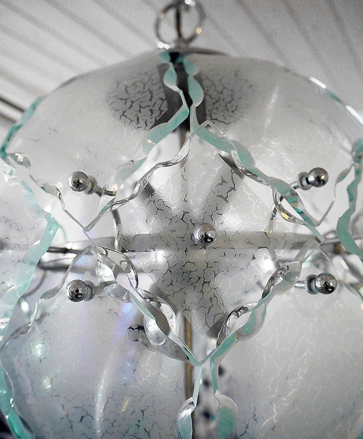 1970 Italy Fontana Arte Chandelier O4 Zero Quattro Murano Glass & Chrome photo for sale