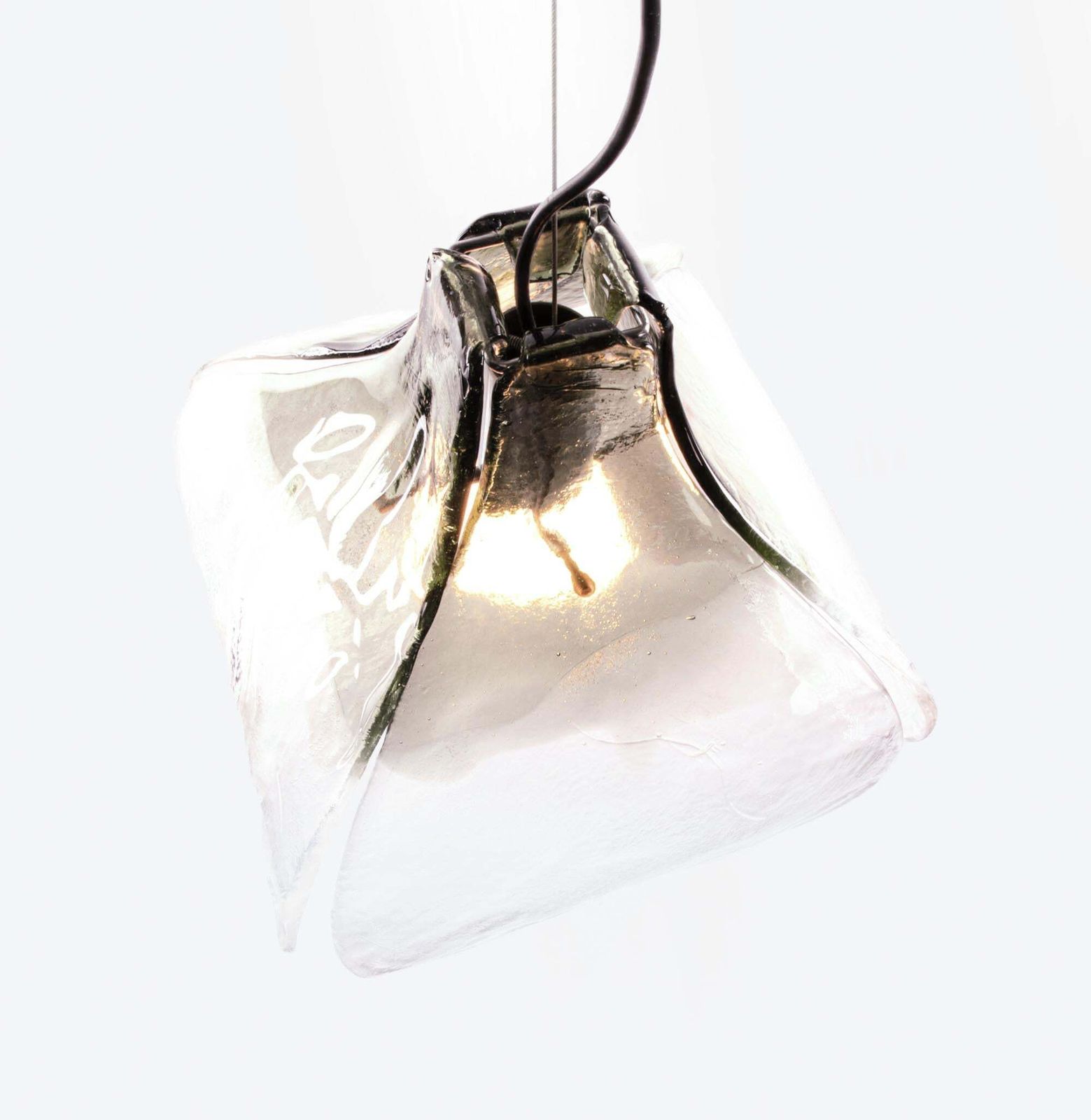 1 'Of 3' Mazzega Tulip Pendant Lamp Amber & Clear Murano Glass Carlo Nason Italy photo for sale