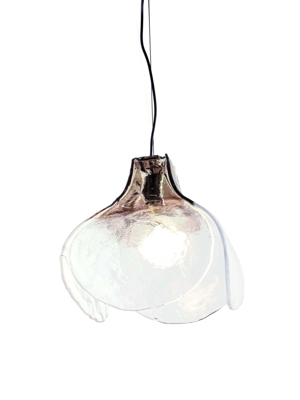 1 'Of 3' Mazzega Tulip Pendant Lamp Amber & Clear Murano Glass Carlo Nason Italy photo 2126.0