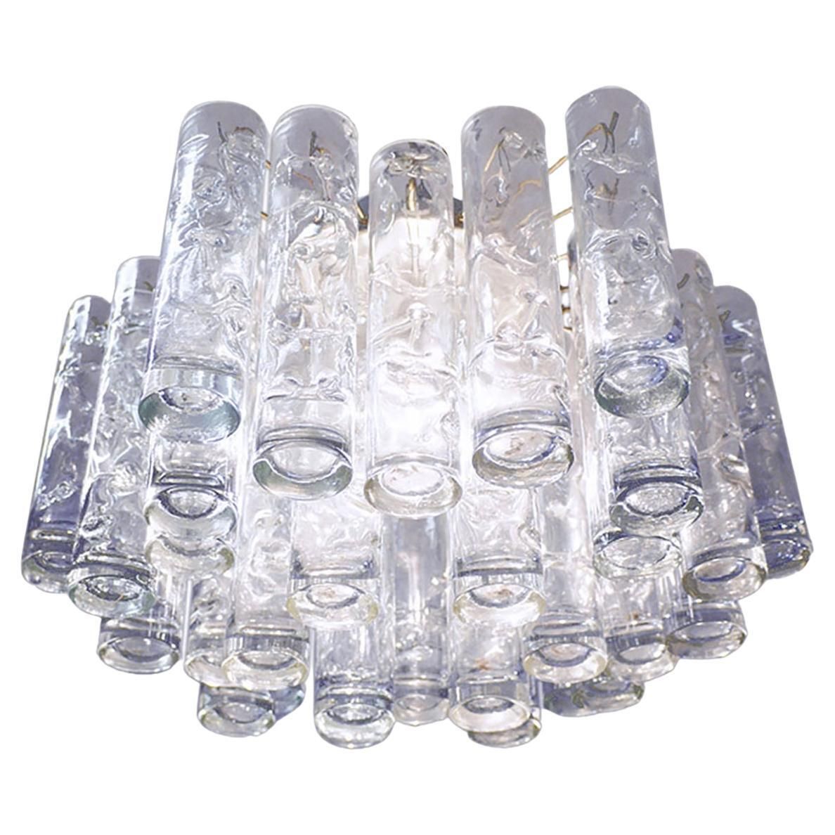 1960 Germany Doria Lava Flush Mount Chandelier Murano Glass Tubes & Brass