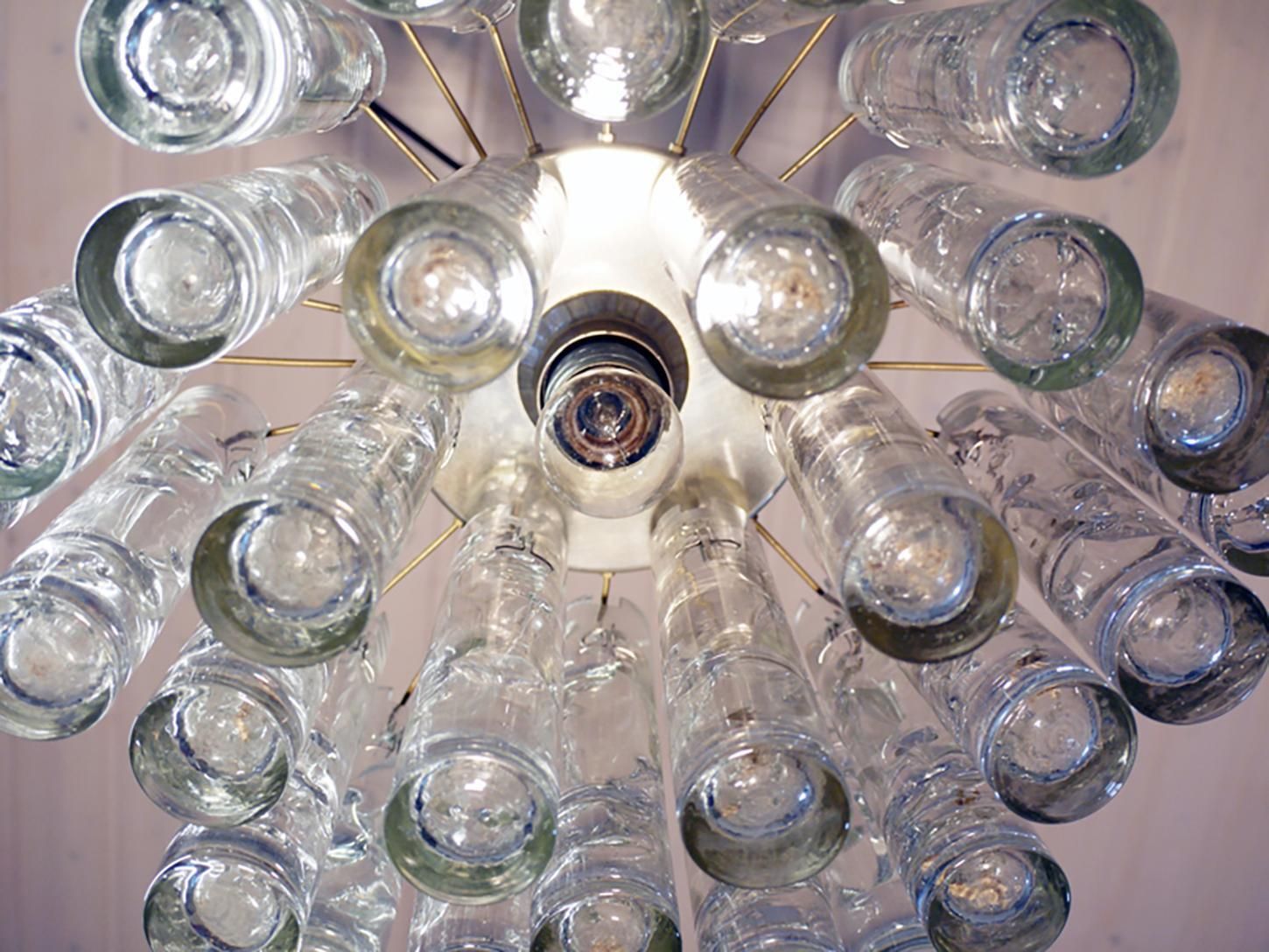1960 Germany Doria Lava Flush Mount Chandelier Murano Glass Tubes & Brass photo Lighting
