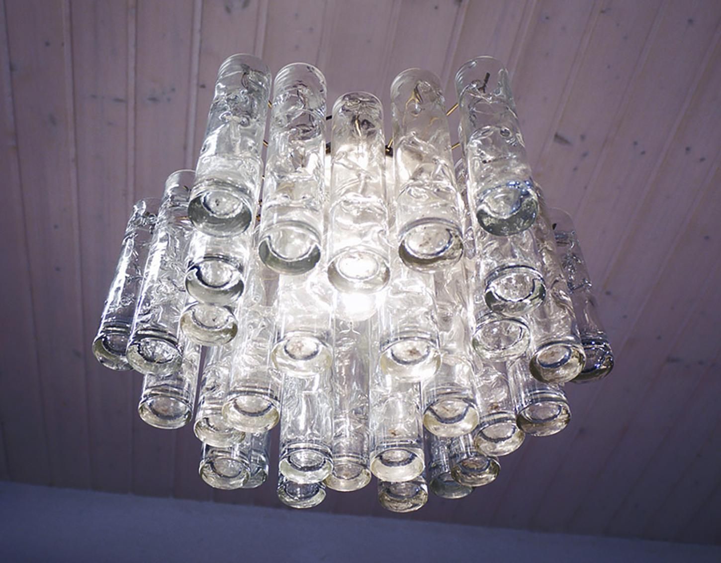 1960 Germany Doria Lava Flush Mount Chandelier Murano Glass Tubes & Brass photo 2126.0