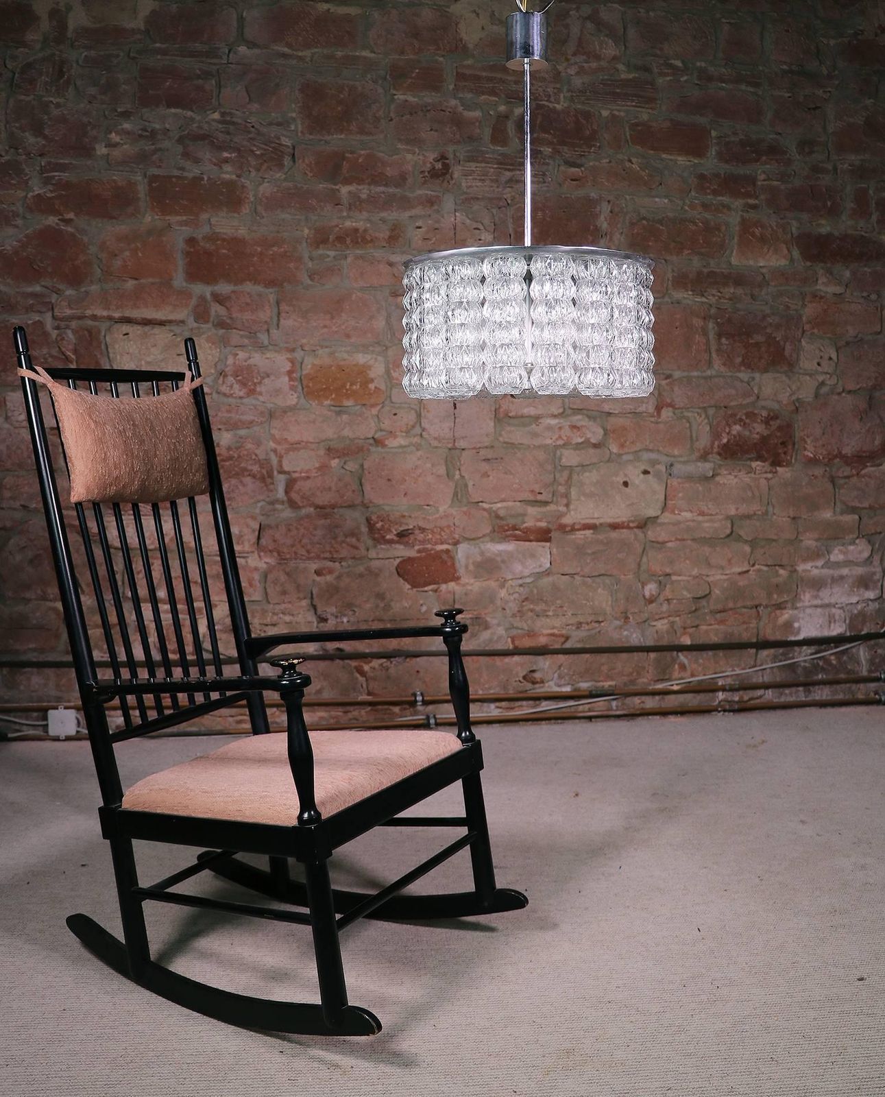 1950 Austria Kalmar Drum Flush Mount Chandelier Glass Tubes & Chrome photo for sale