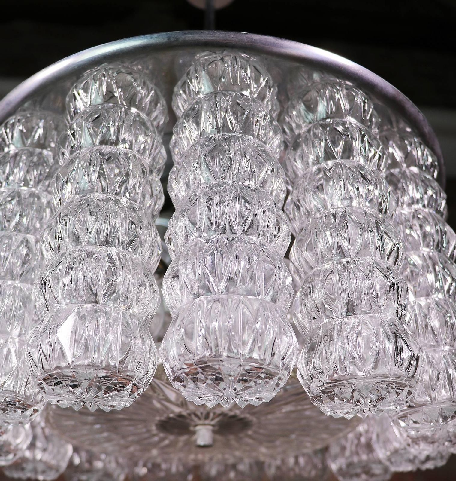 1950 Austria Kalmar Drum Flush Mount Chandelier Glass Tubes & Chrome photo Lighting
