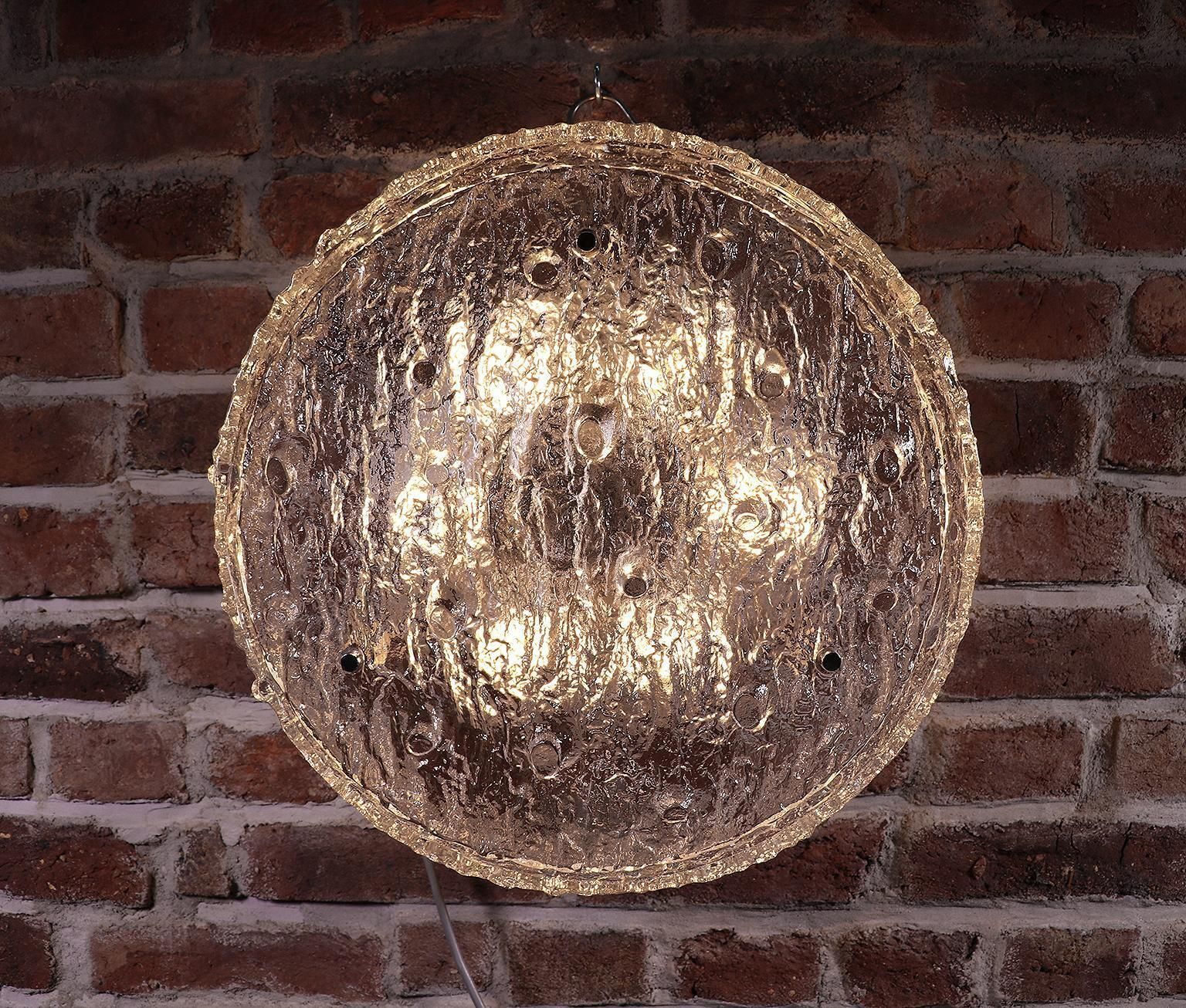 Large 20" Flush Mount Chandelier Iced Murano Glass By Doria, Germany, 1960s photo Lighting