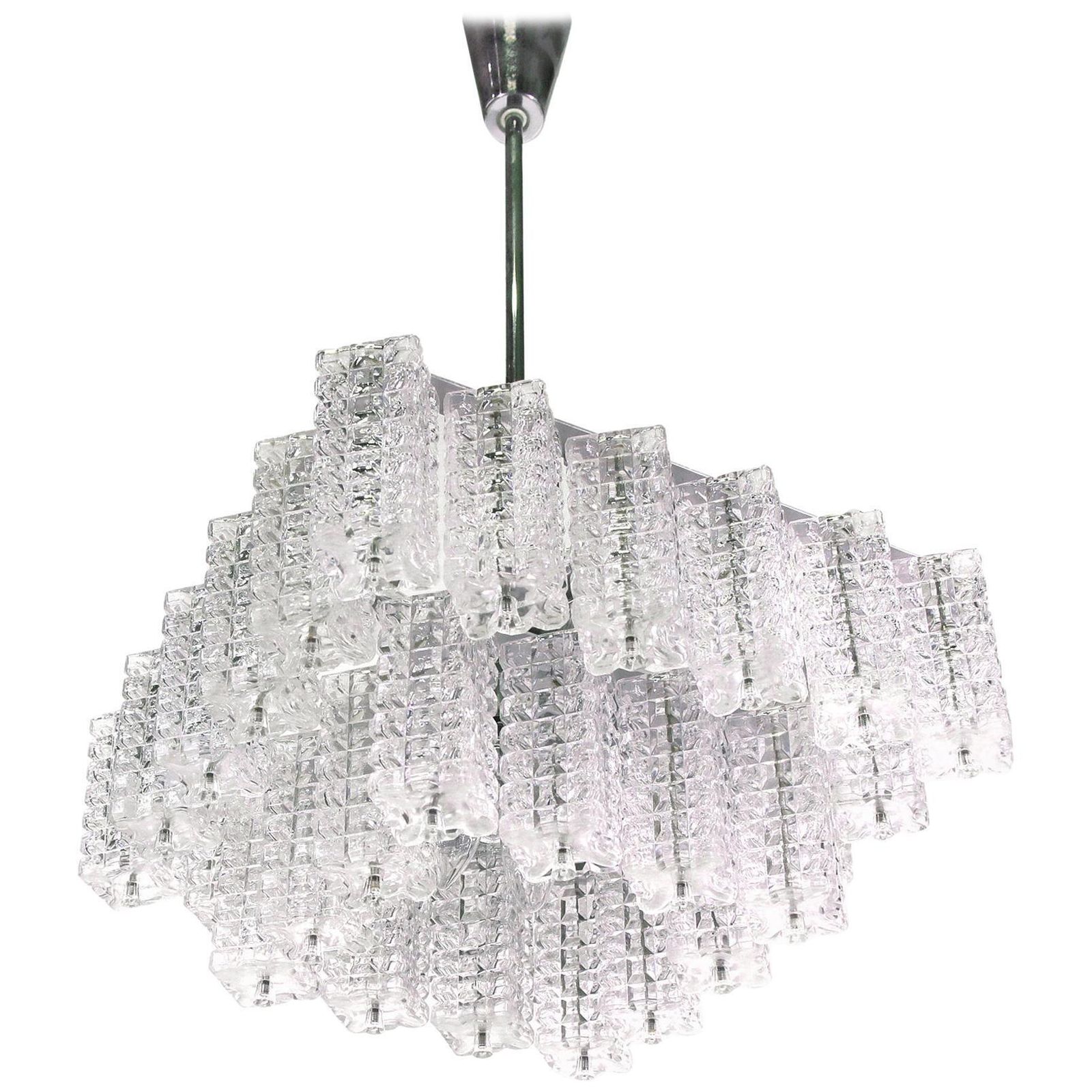 Square Chandelier Glass & Chrome By Austrolux, Vienna, 1960s