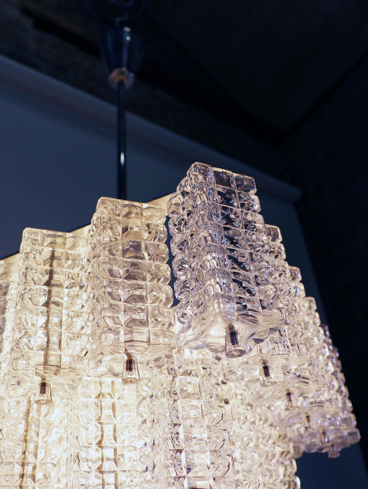 Square Chandelier Glass & Chrome By Austrolux, Vienna, 1960s photo vinterior