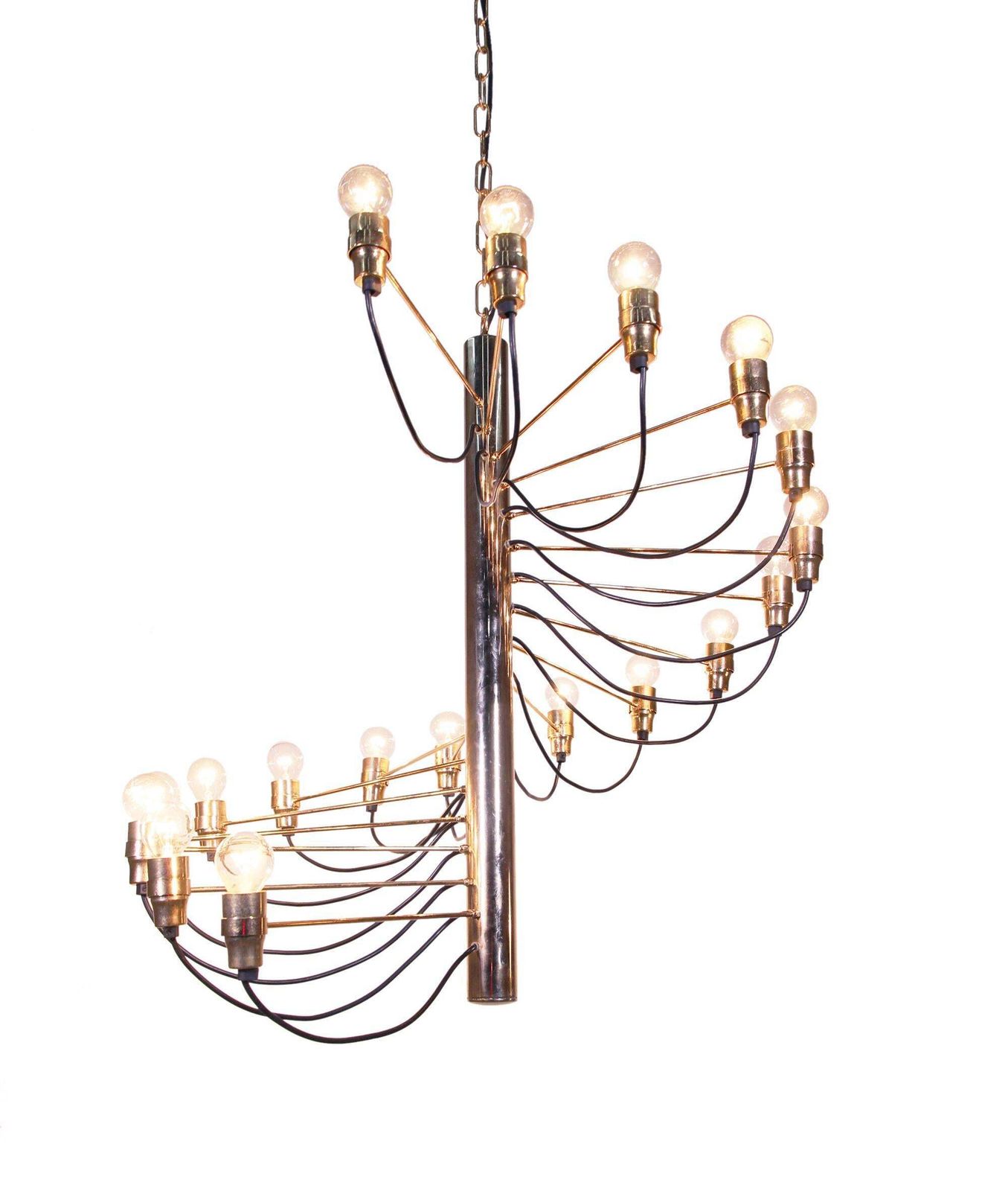 Spiral Brass Chandelier Designed In Italy By Gino Sarfatti, 1950s photo furniture