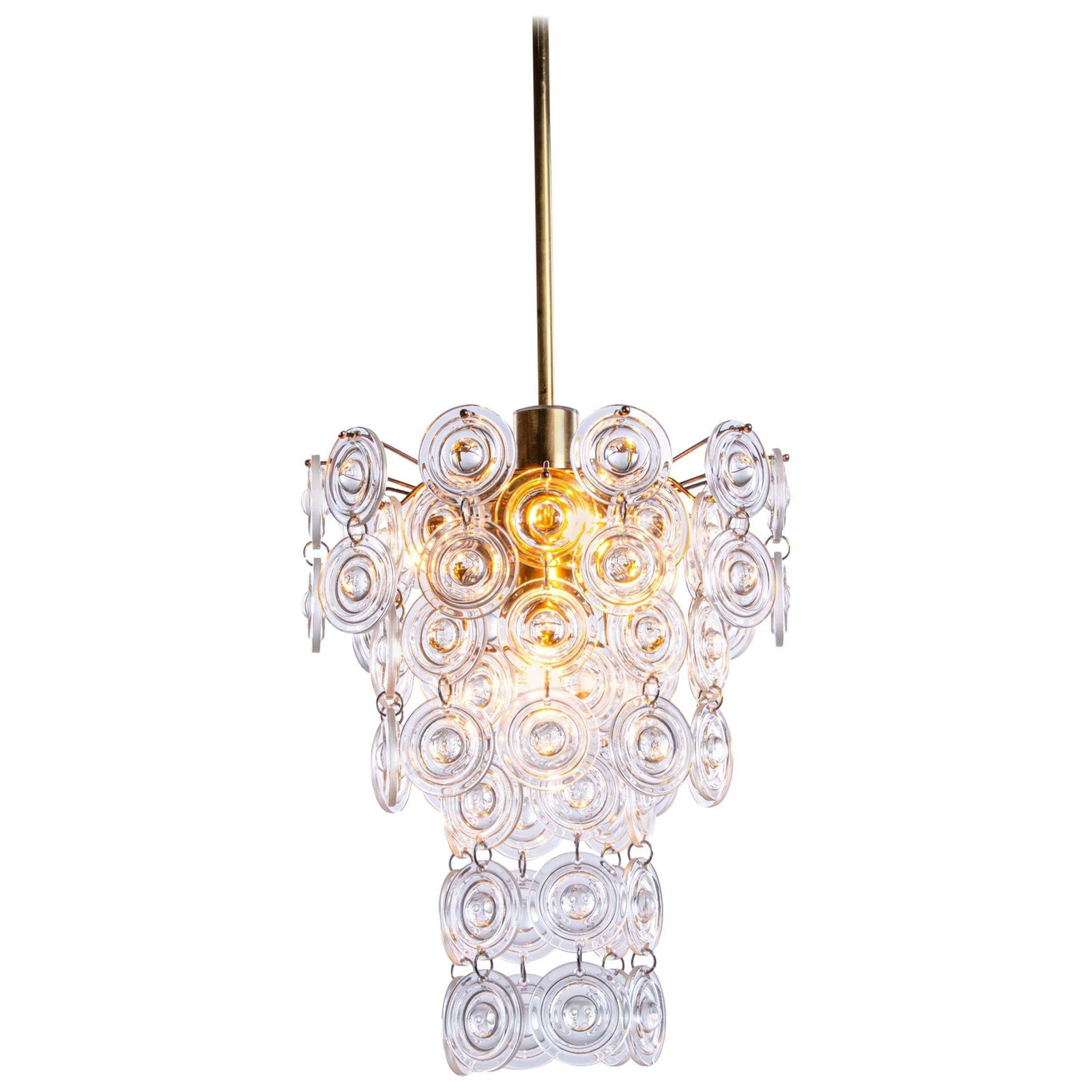 1960 Italy Gaetano Sciolari Chandelier Crystal Lens & Brass