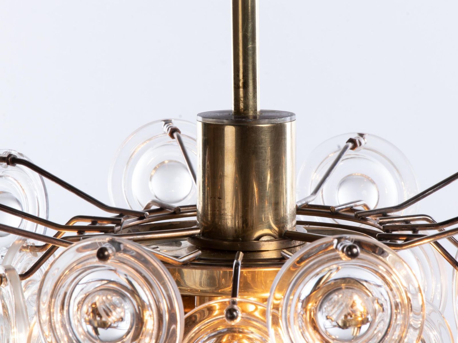 1960 Italy Gaetano Sciolari Chandelier Crystal Lens & Brass photo vintage